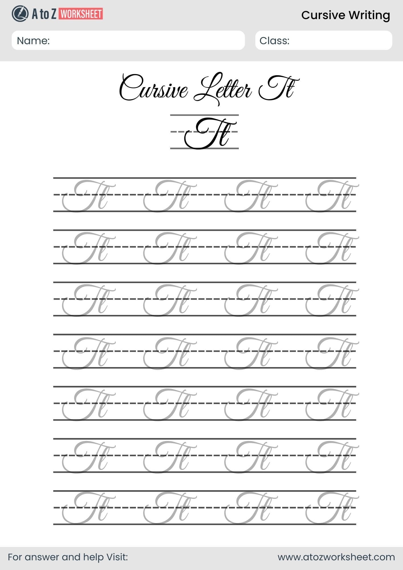 letter t cursive writing a to z worksheets​