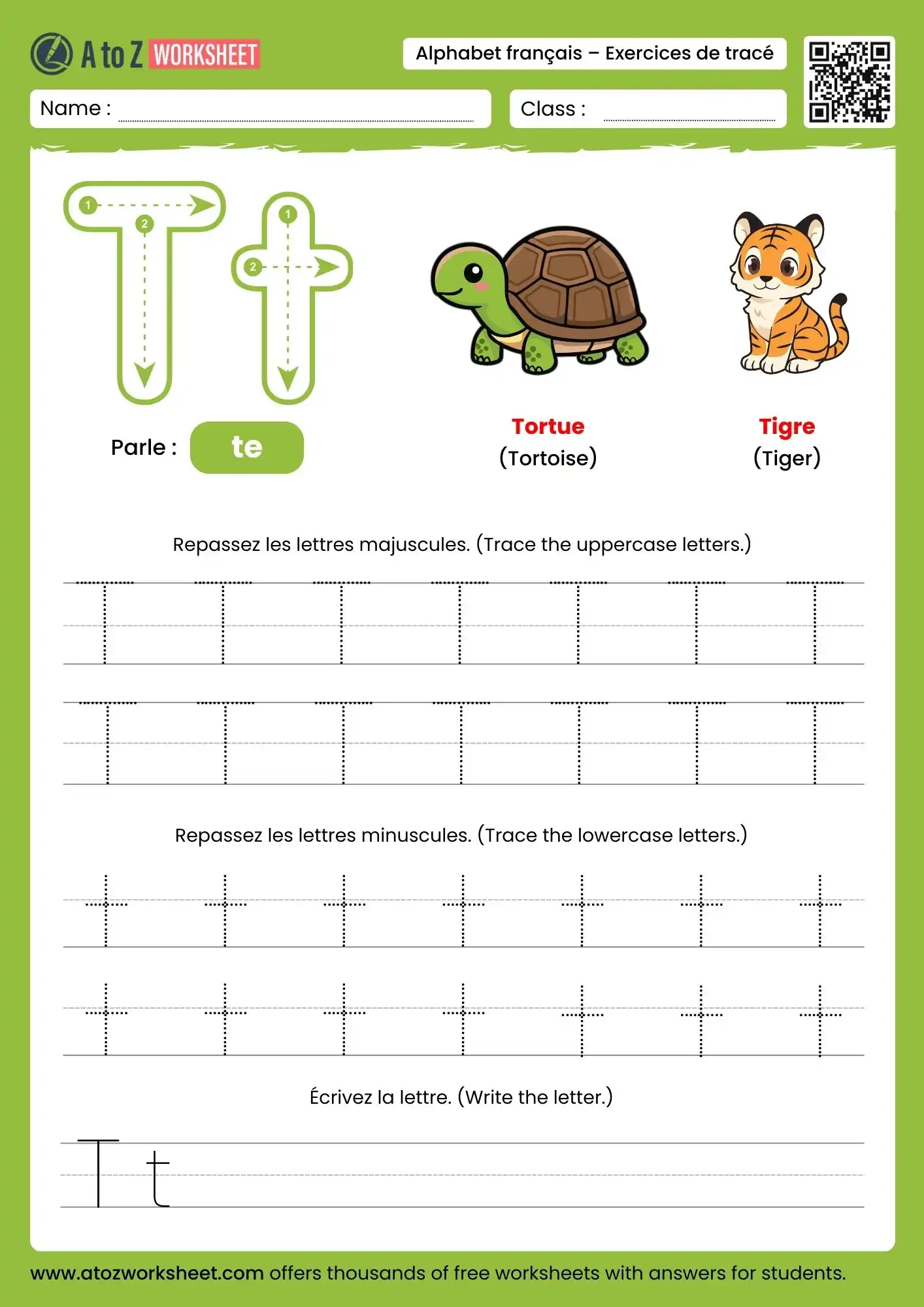 french alphabet tracing worksheets for letter t