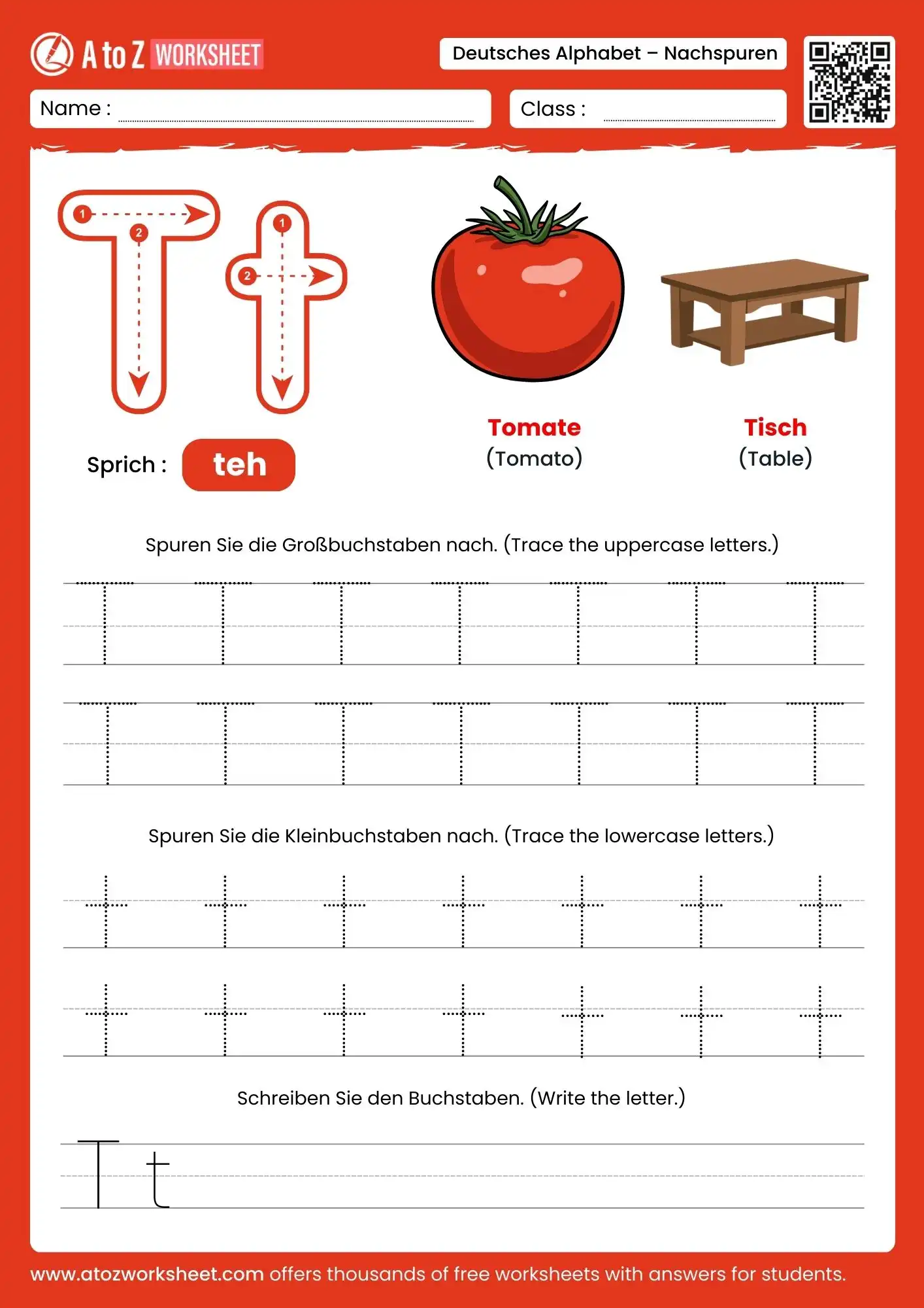 german alphabet tracing worksheets for letter t