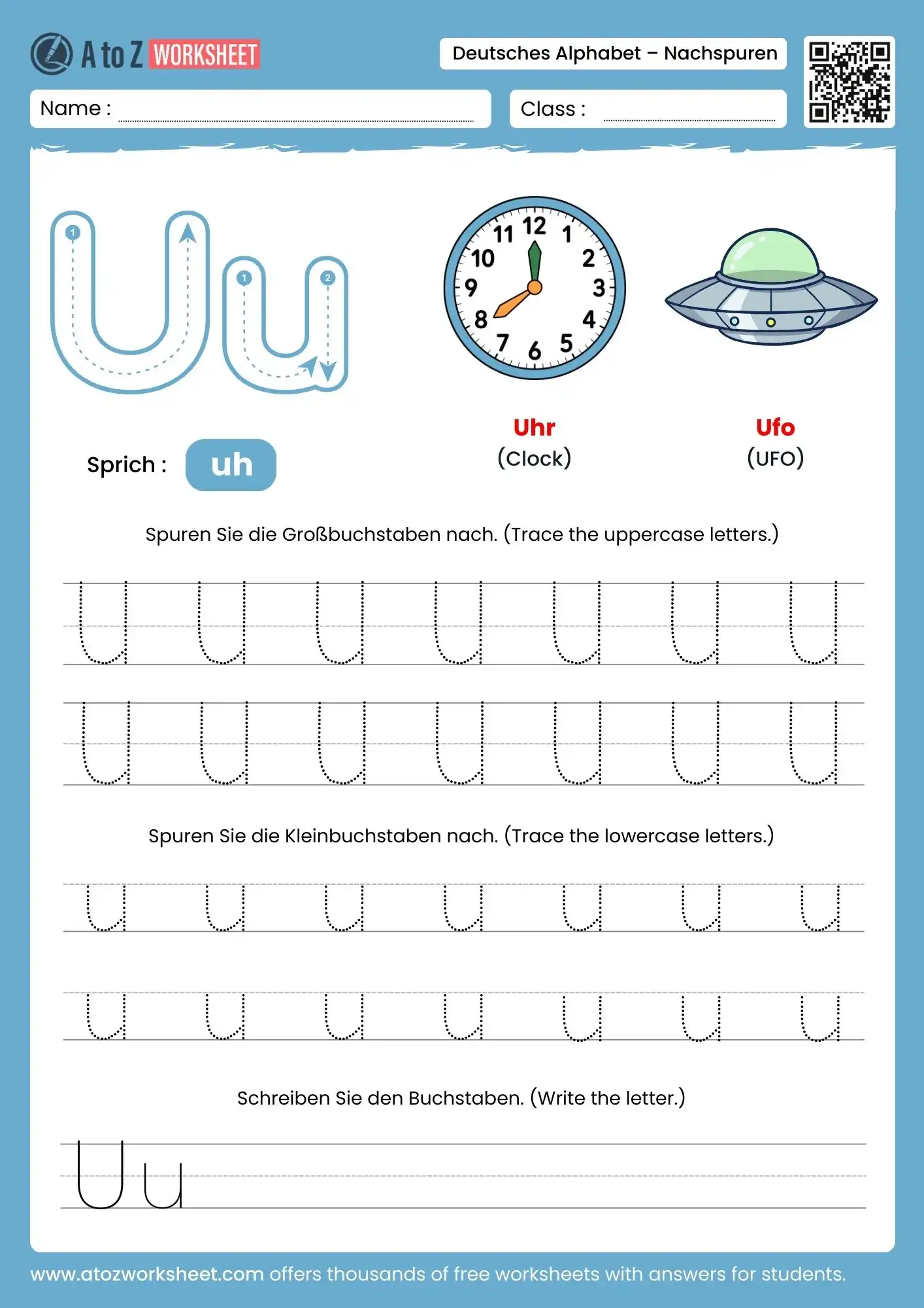 german alphabet tracing worksheets for letter u