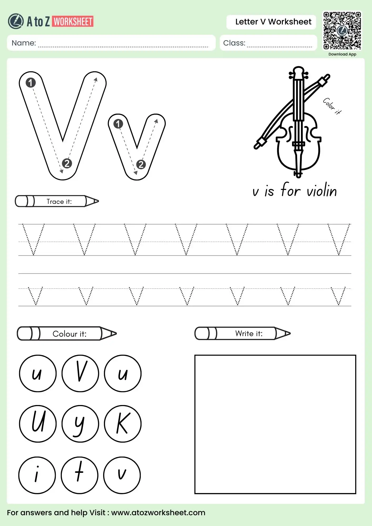 letter v worksheets for preschool focusing on handwriting with a vase illustration