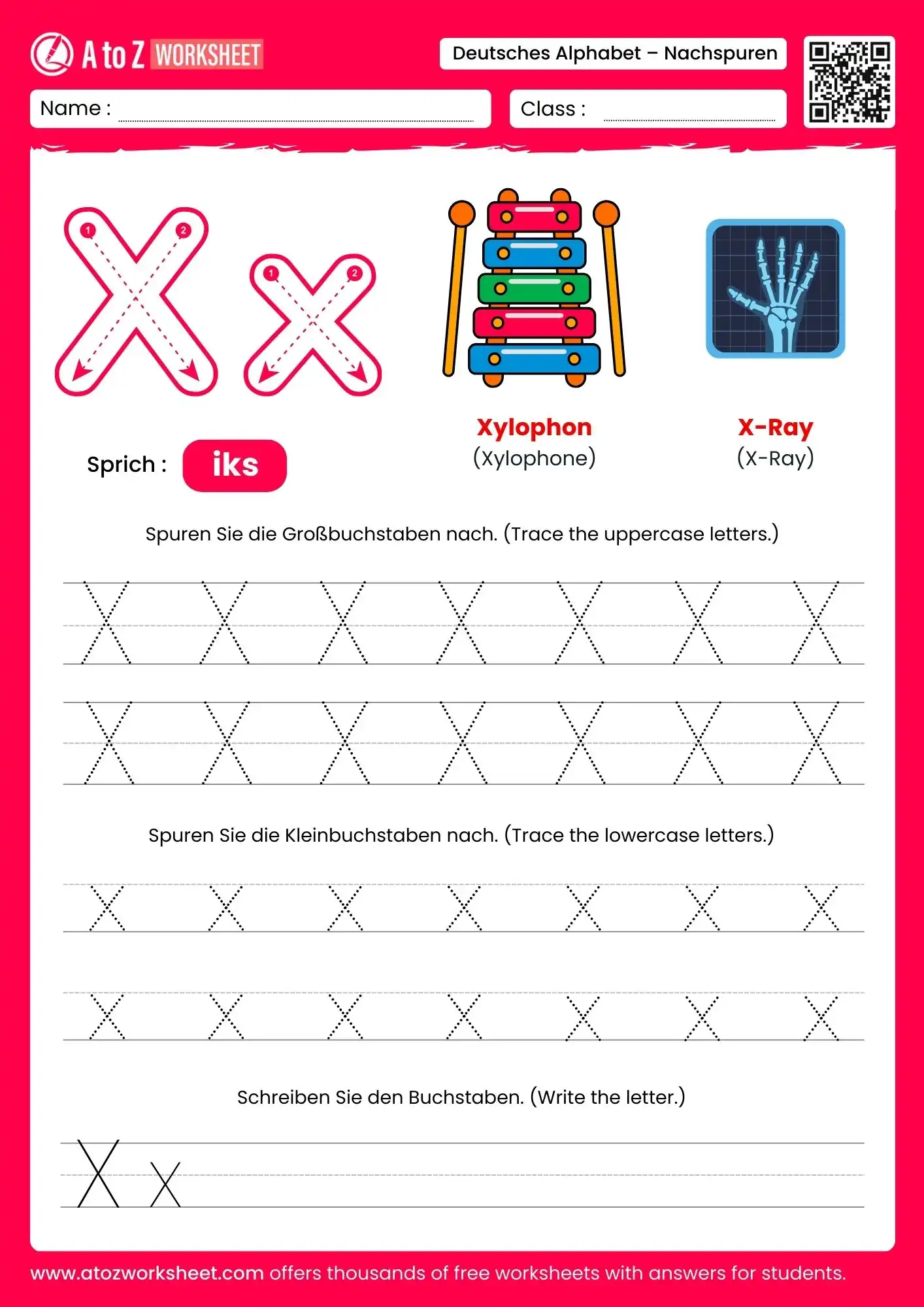 german alphabet tracing worksheets for letter x