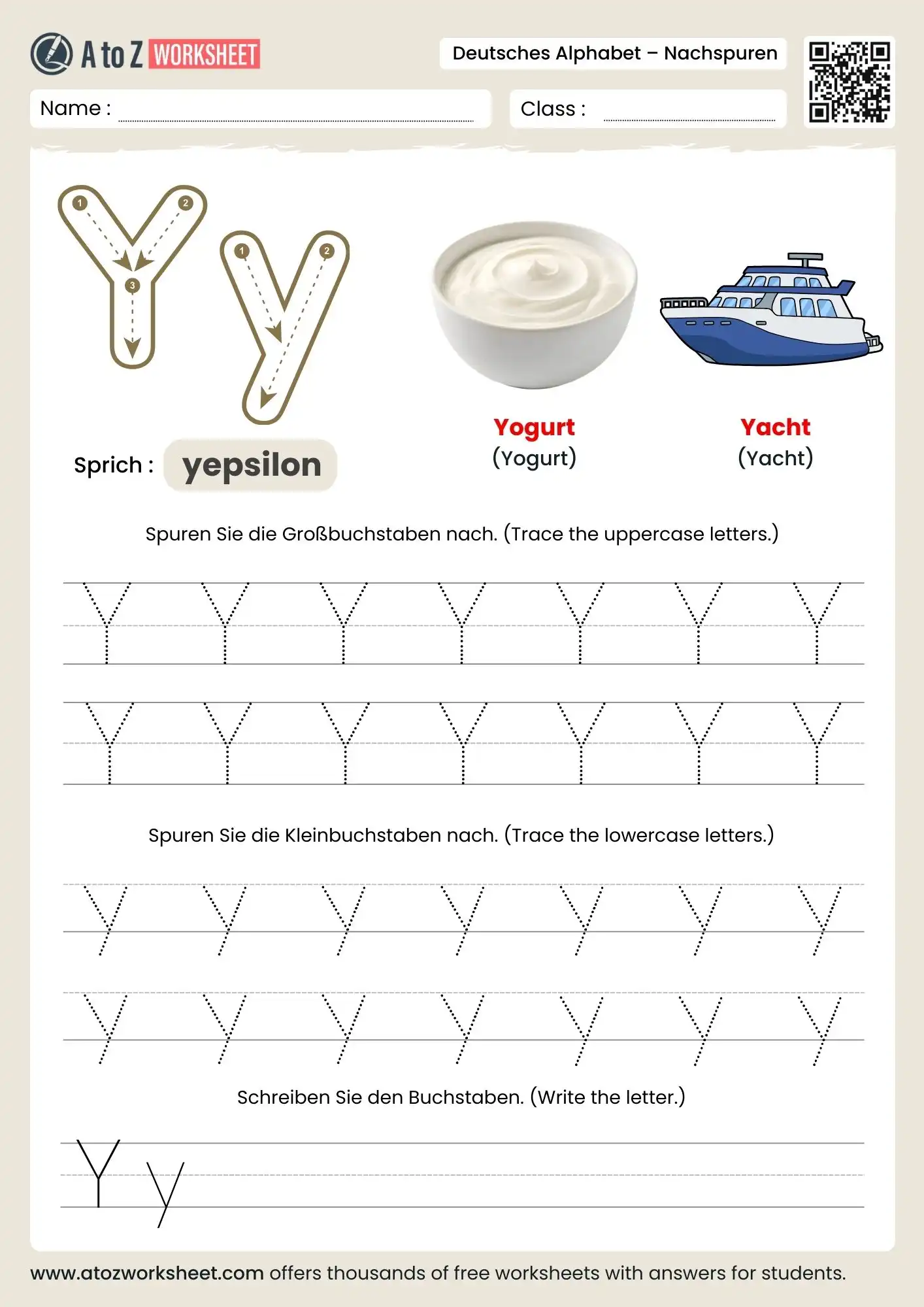 german alphabet tracing worksheets for letter y