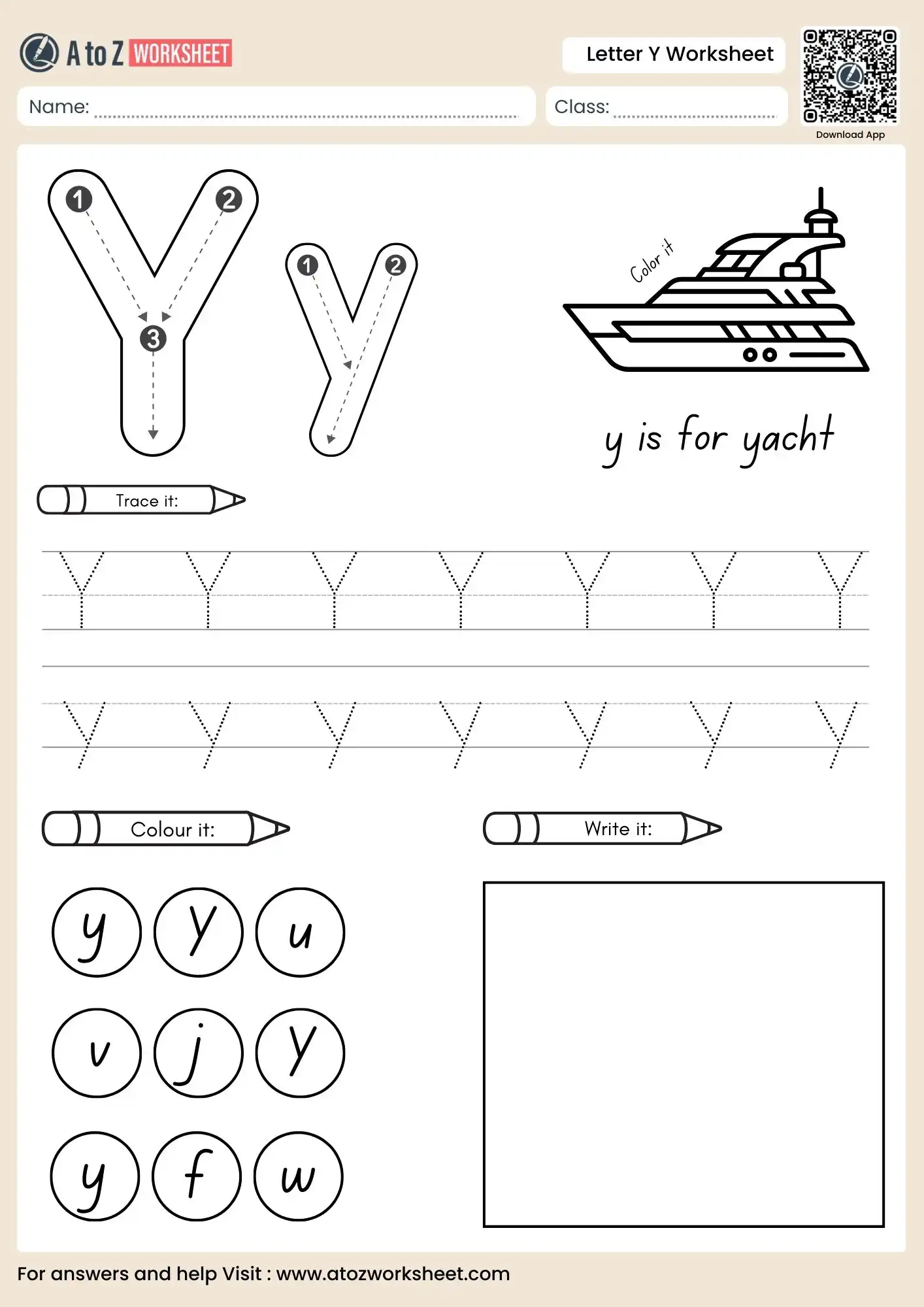 letter y worksheets for preschool focusing on handwriting and yak illustrations