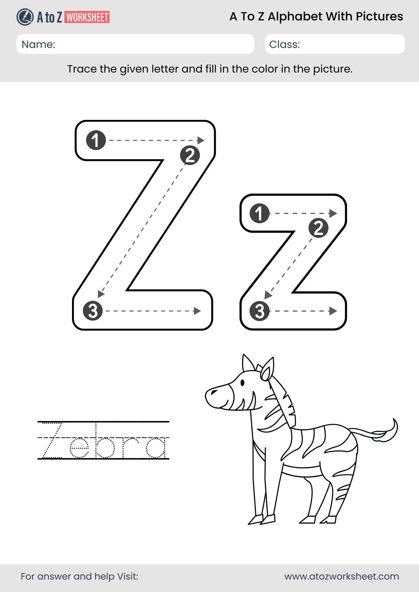 letter z alphabet a to z worksheets with pictures​ and pdf