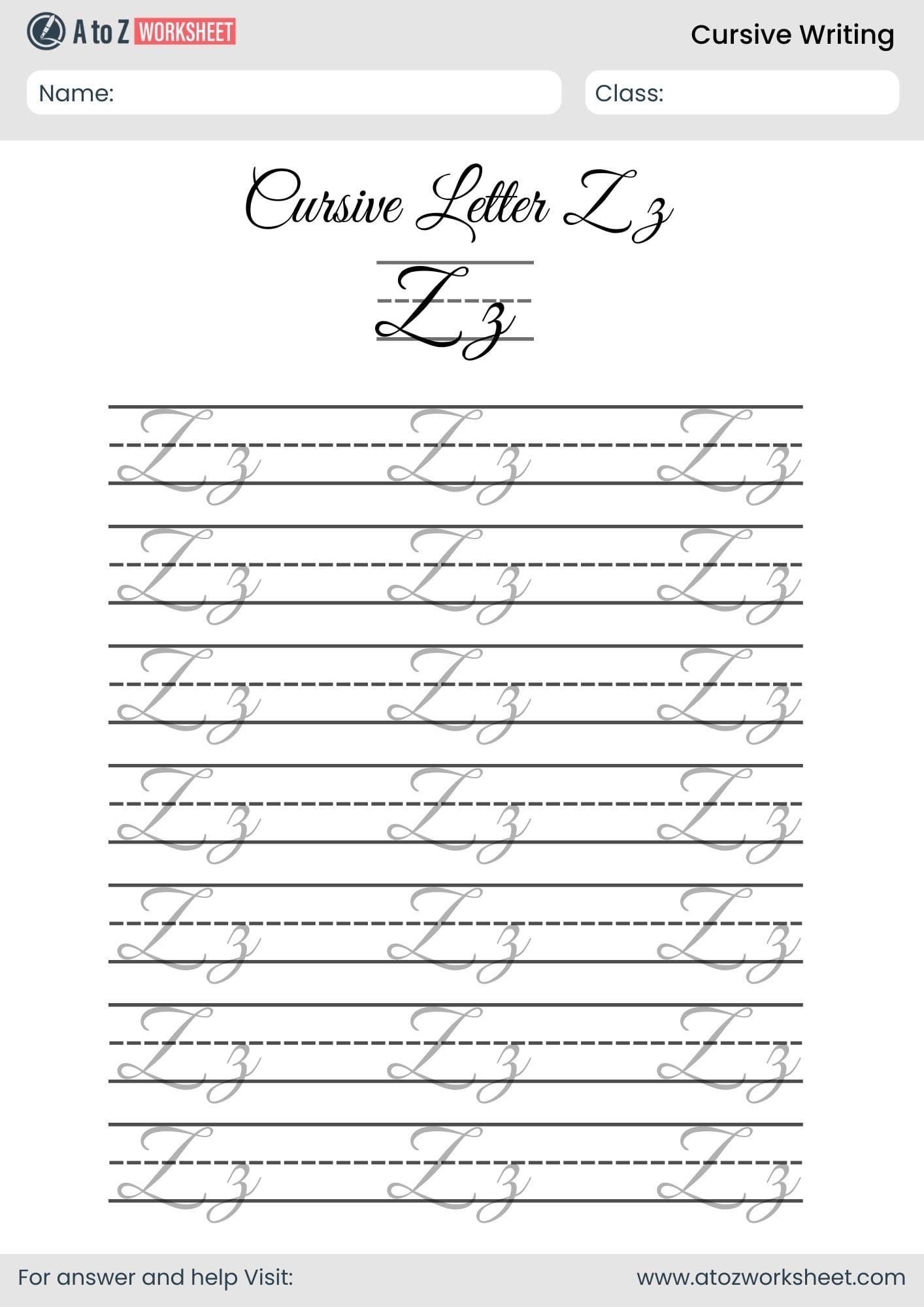 letter z cursive writing a to z worksheets​