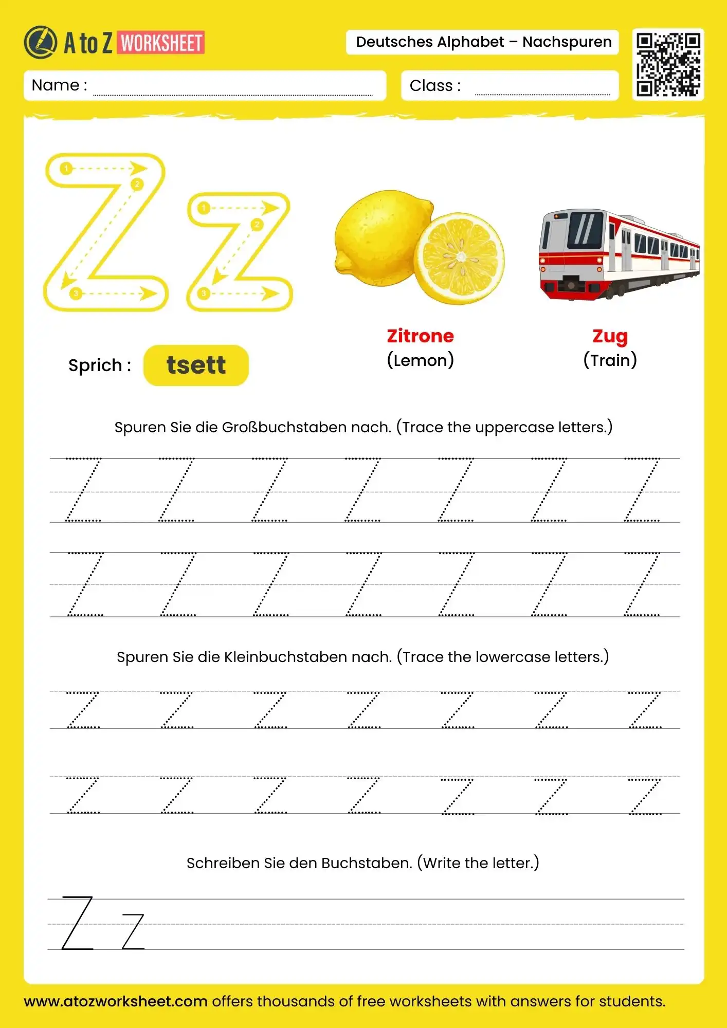 german alphabet tracing worksheets for letter z