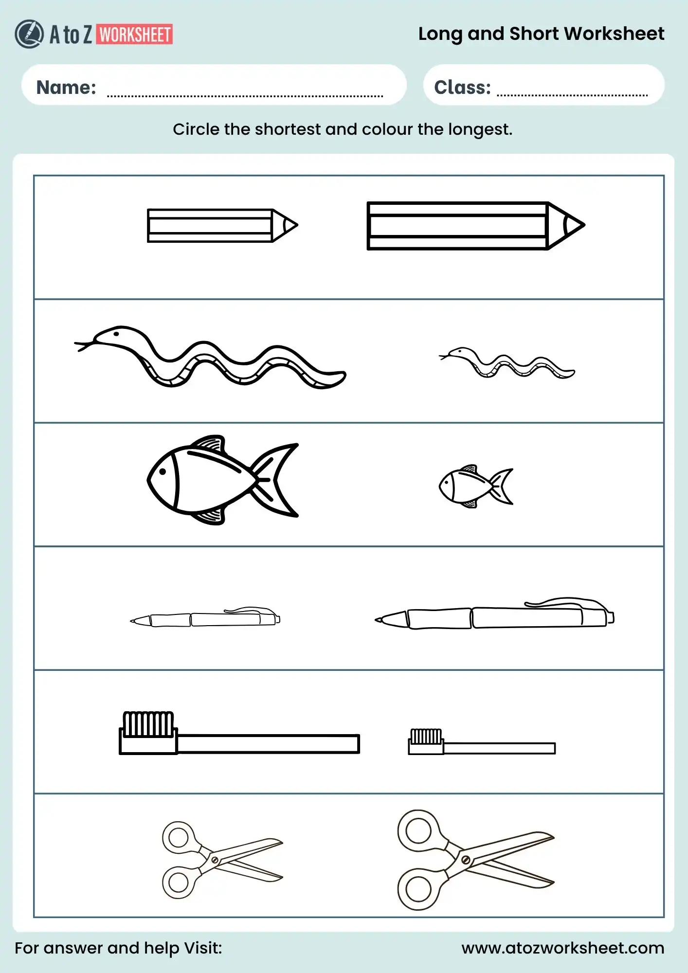 long and short worksheet for kids with answers for nursery lkg ukg class 1