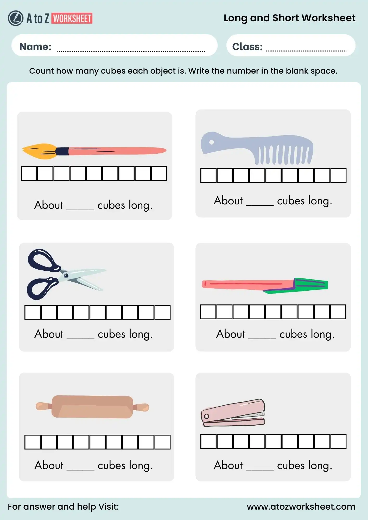 long and short worksheet for kids cube measurement activity free pdf