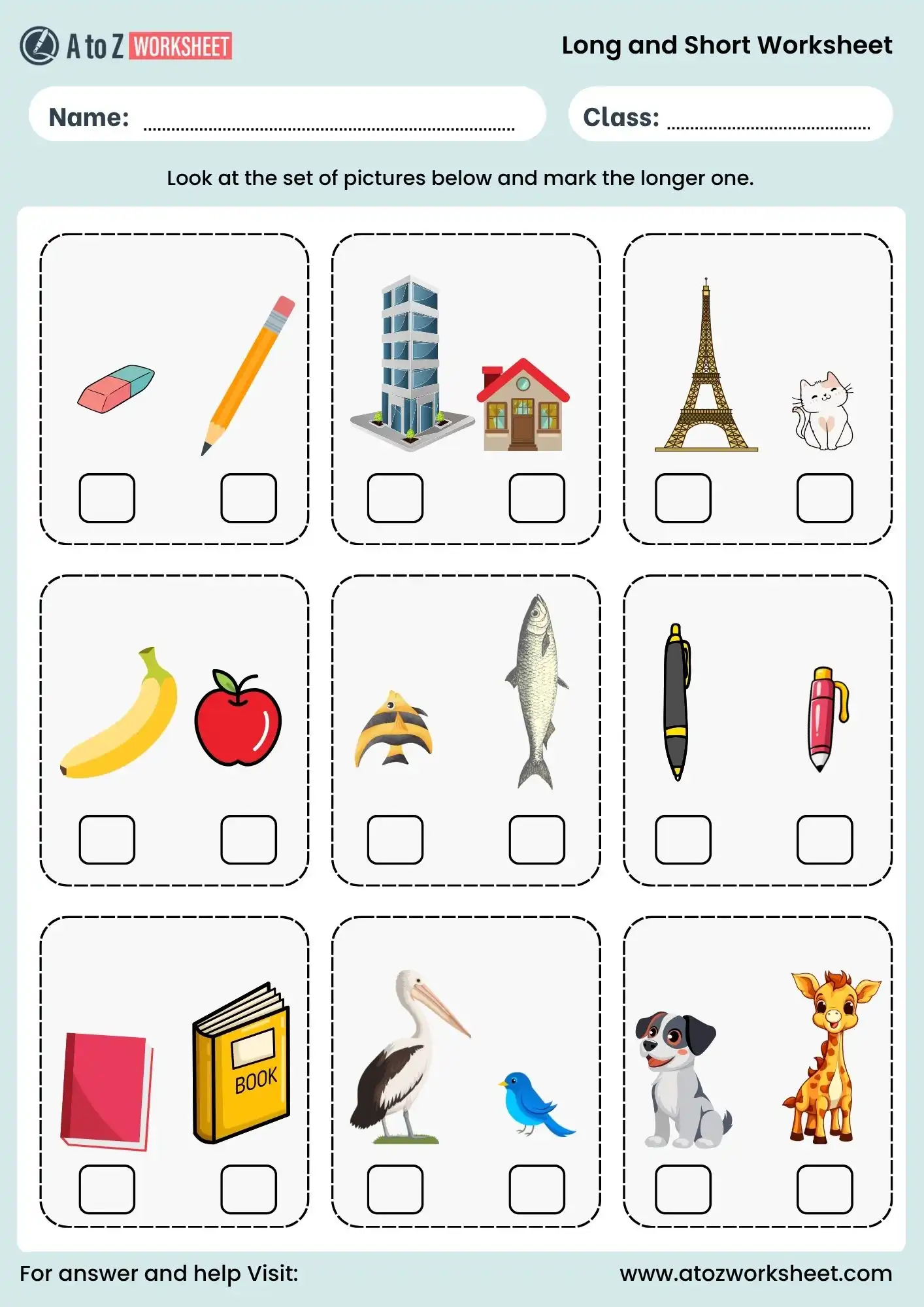 long and short worksheet for kids mark the longer object free printable