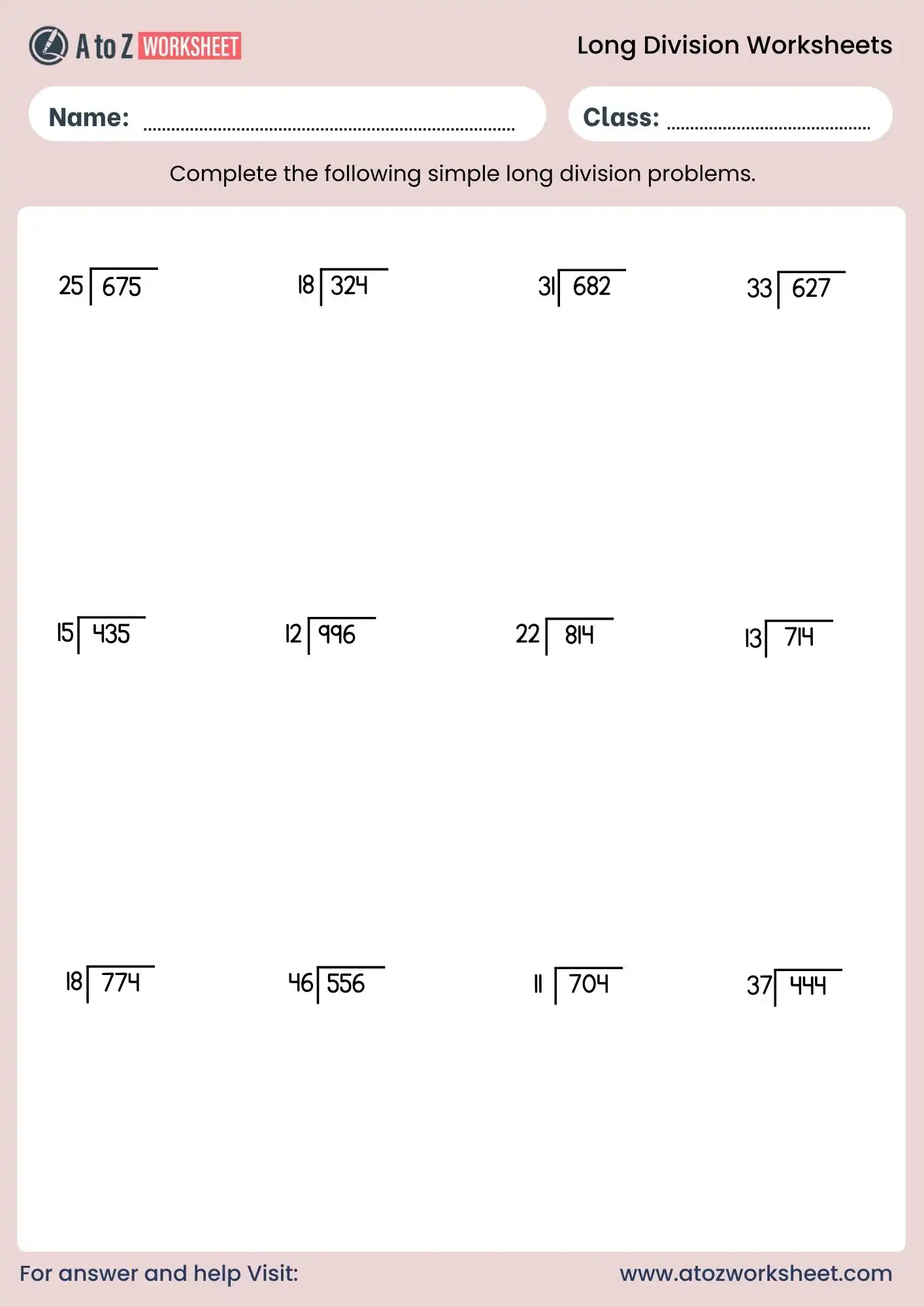 long division worksheets for class 3 class 4 and class 5