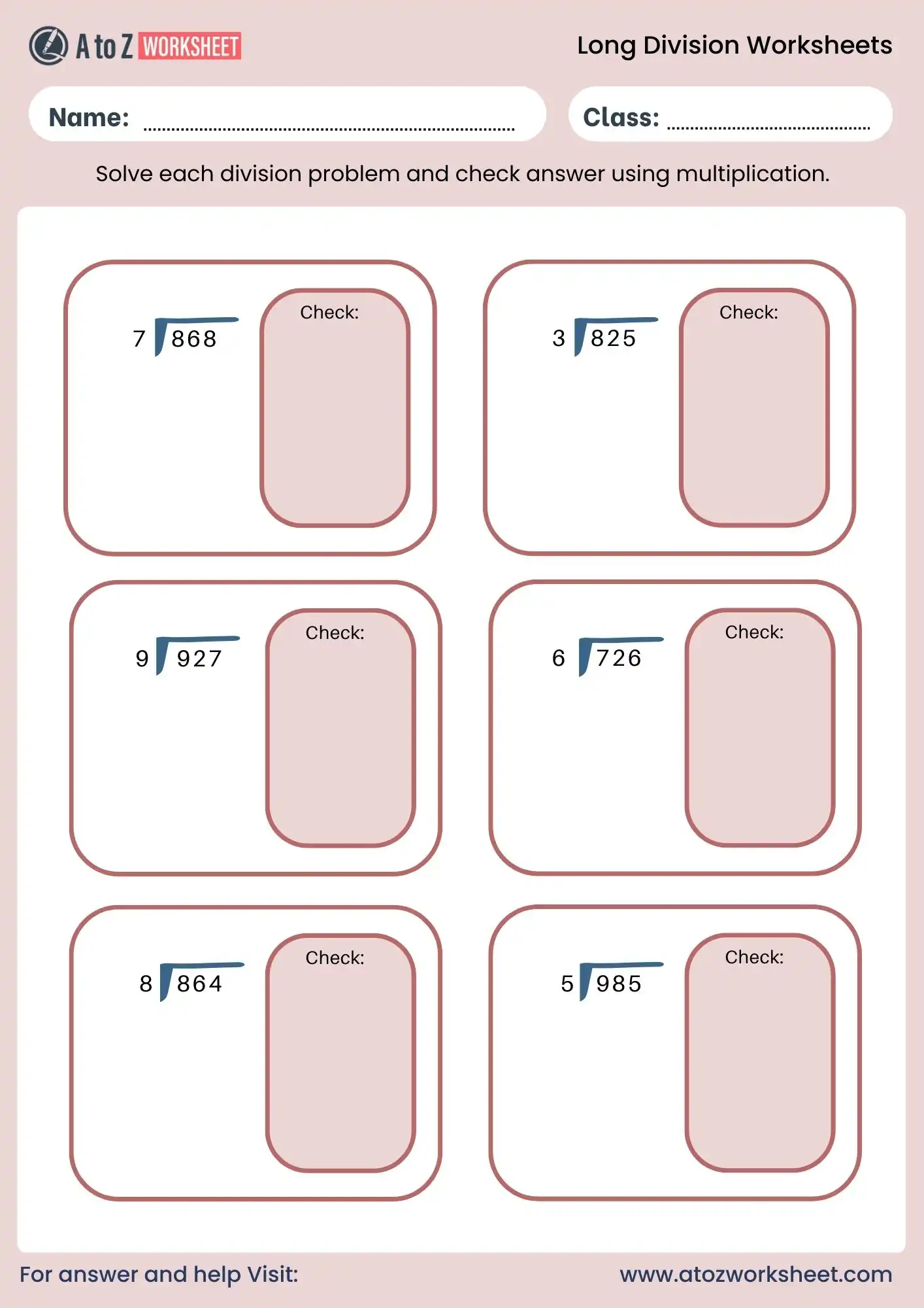 long division worksheets with answers pdf for class 6