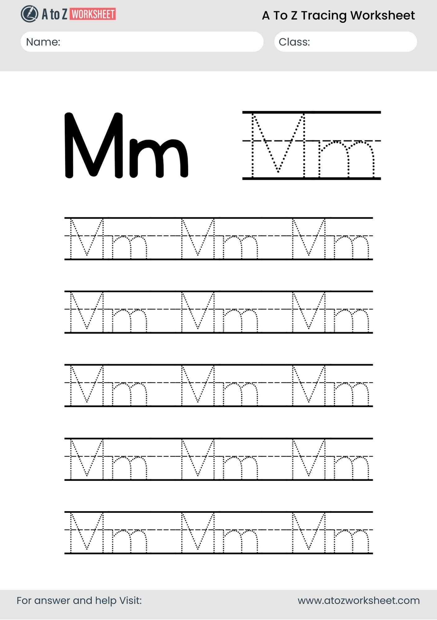 m letter a to z alphabet worksheets pdf