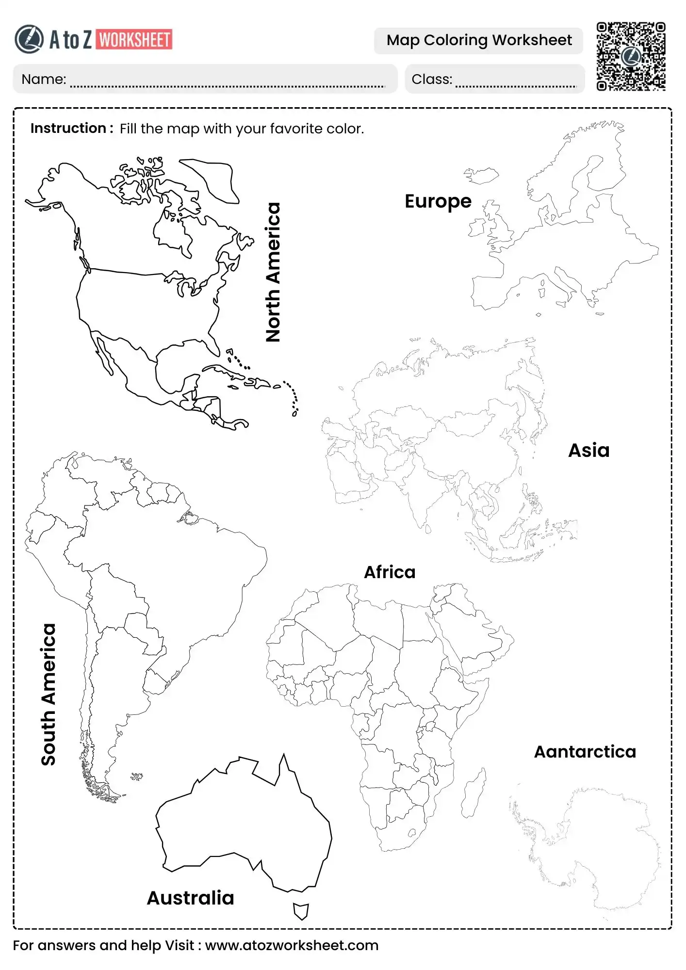 continent identification map coloring worksheets for social studies