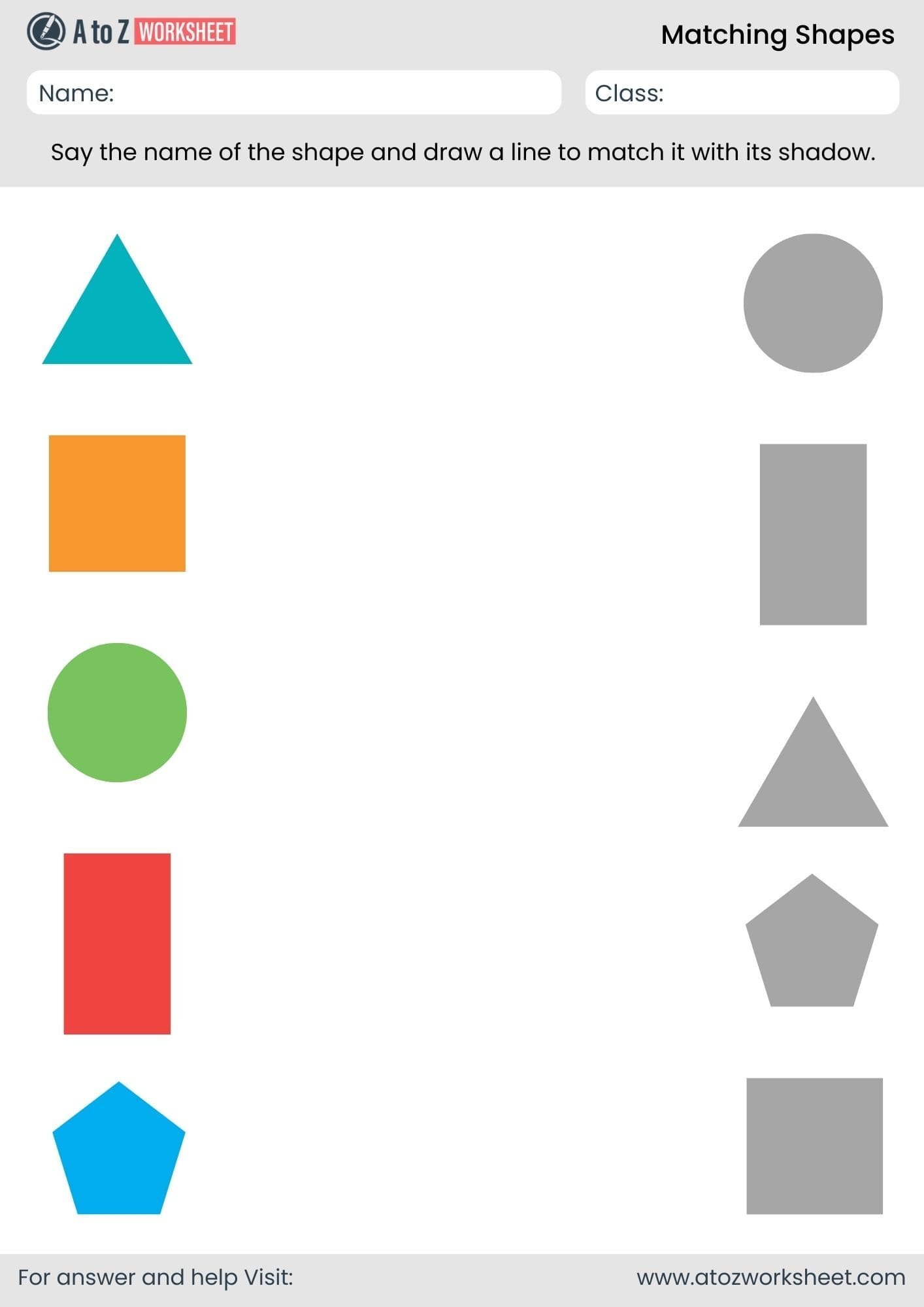 match shape with shadow matching shapes worksheet for kindergarten