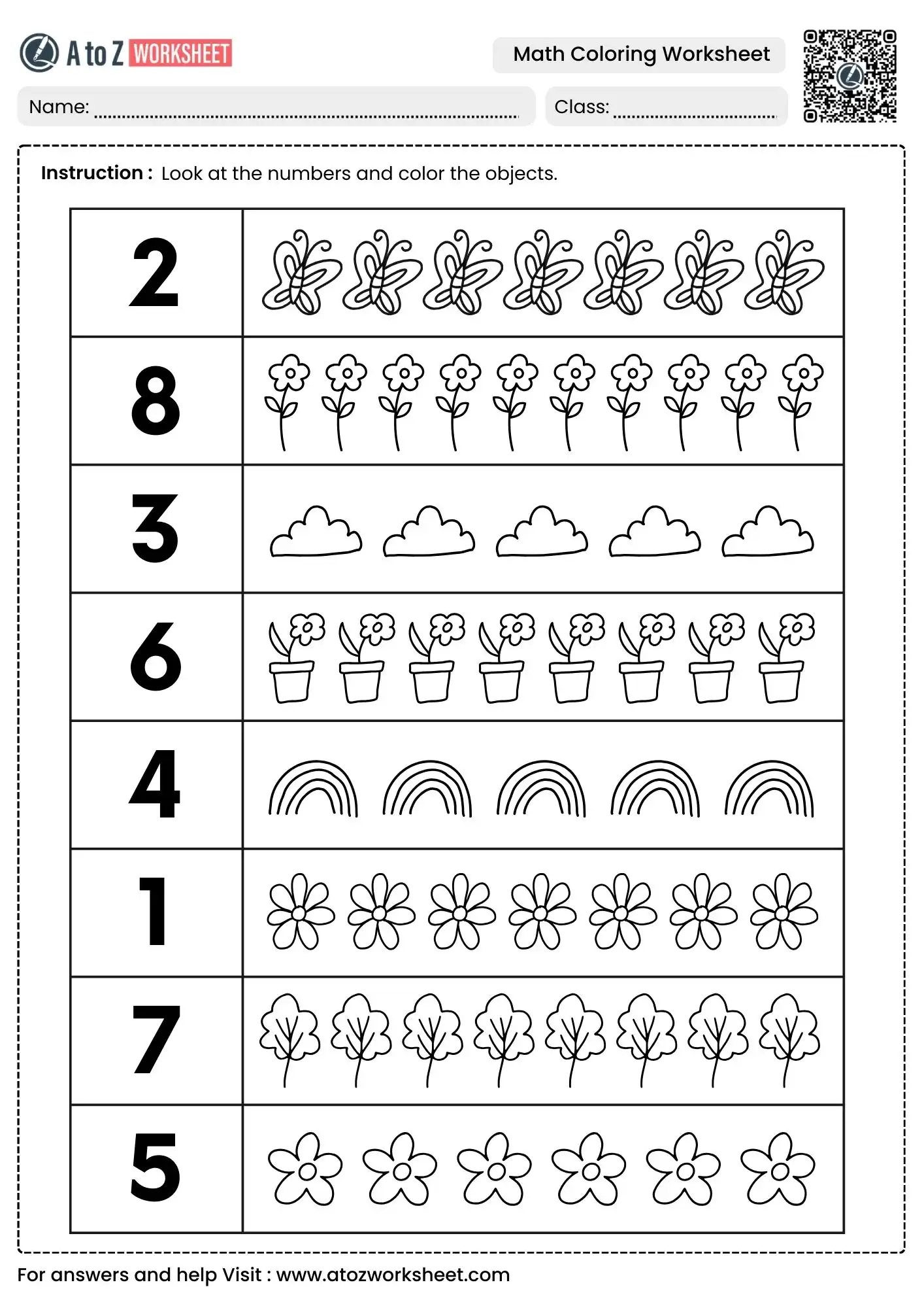 number recognition and object coloring math coloring worksheets