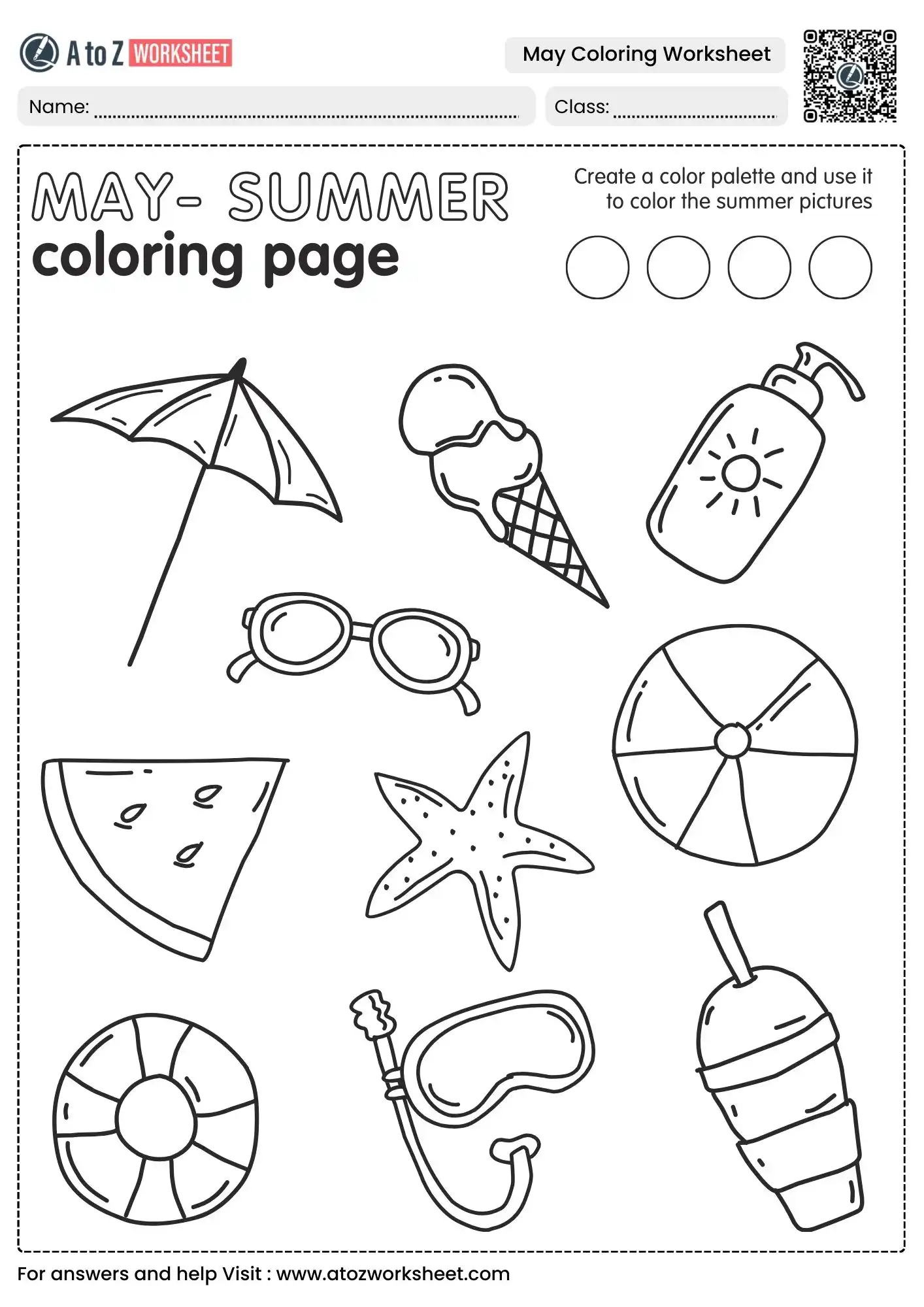 summer objects collection may coloring worksheets