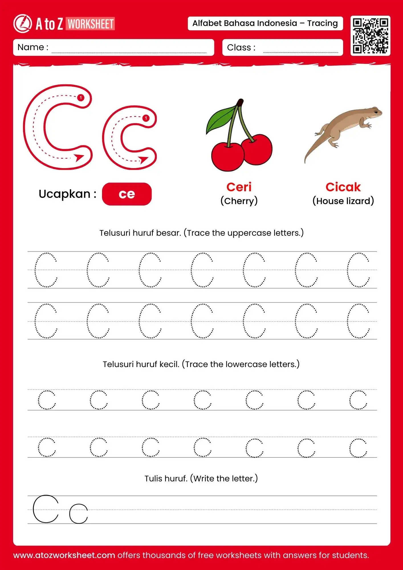 indonesian alphabet tracing worksheets for letter c