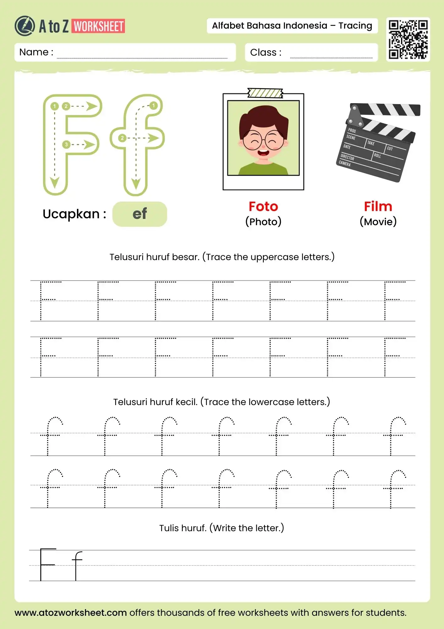 indonesian alphabet tracing worksheets for letter f