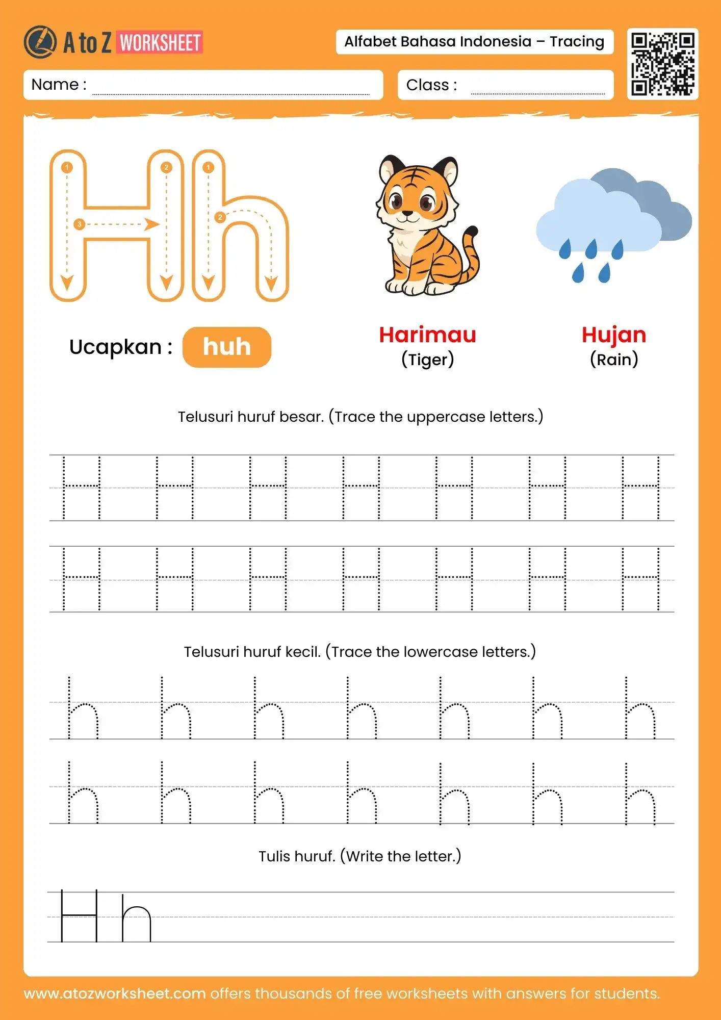indonesian alphabet tracing worksheets for letter h