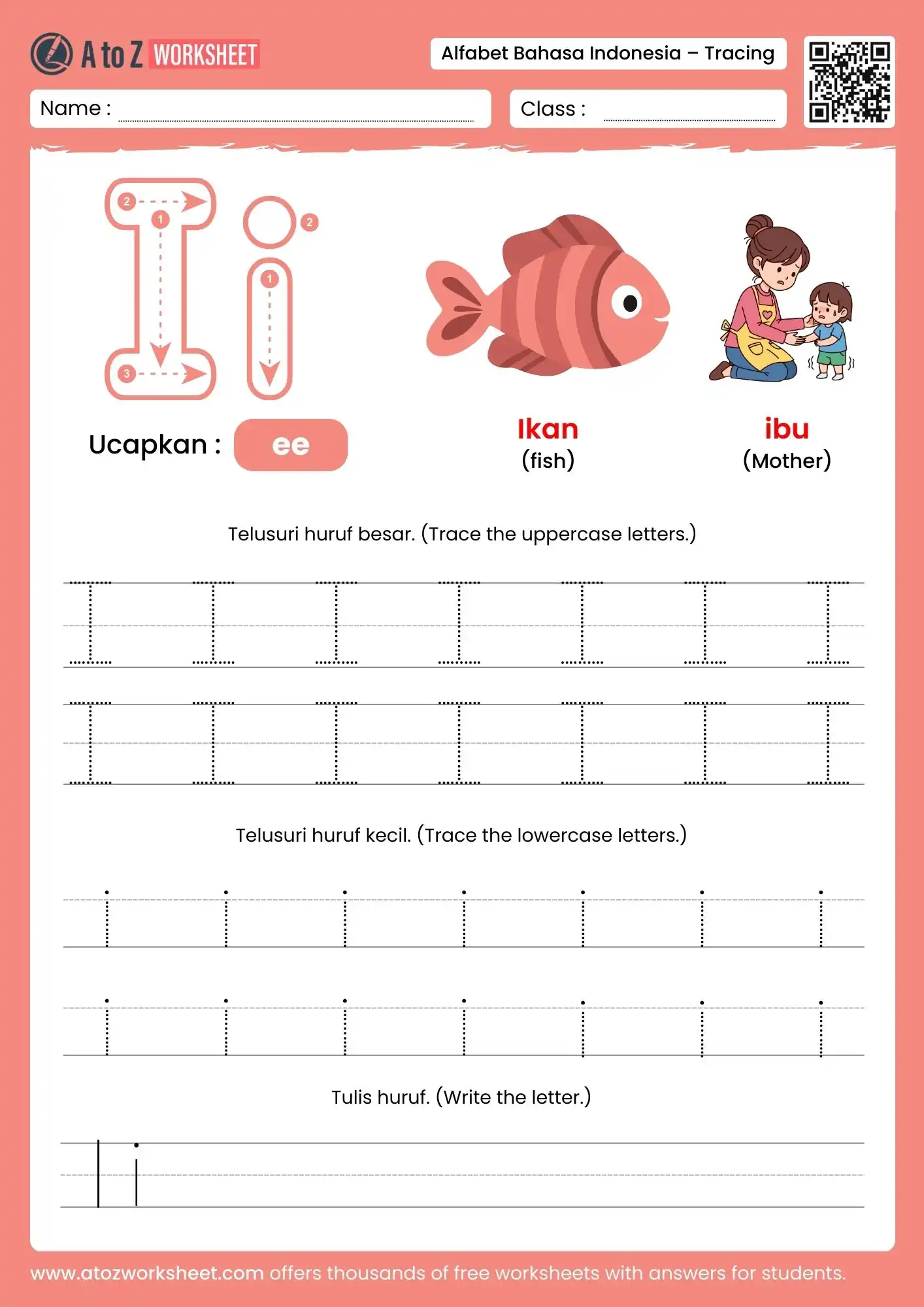 indonesian alphabet tracing worksheets for letter i