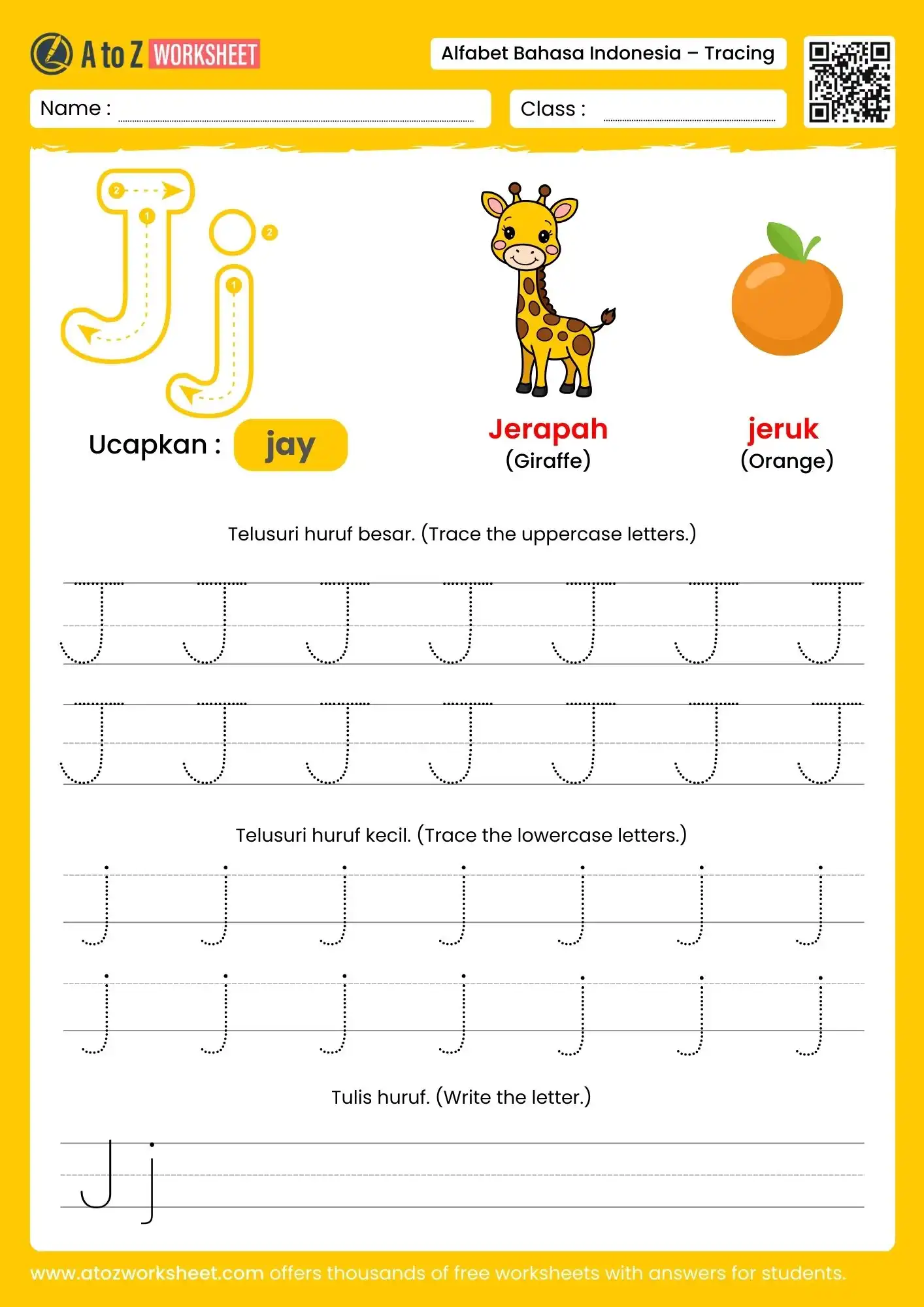 indonesian alphabet tracing worksheets for letter j