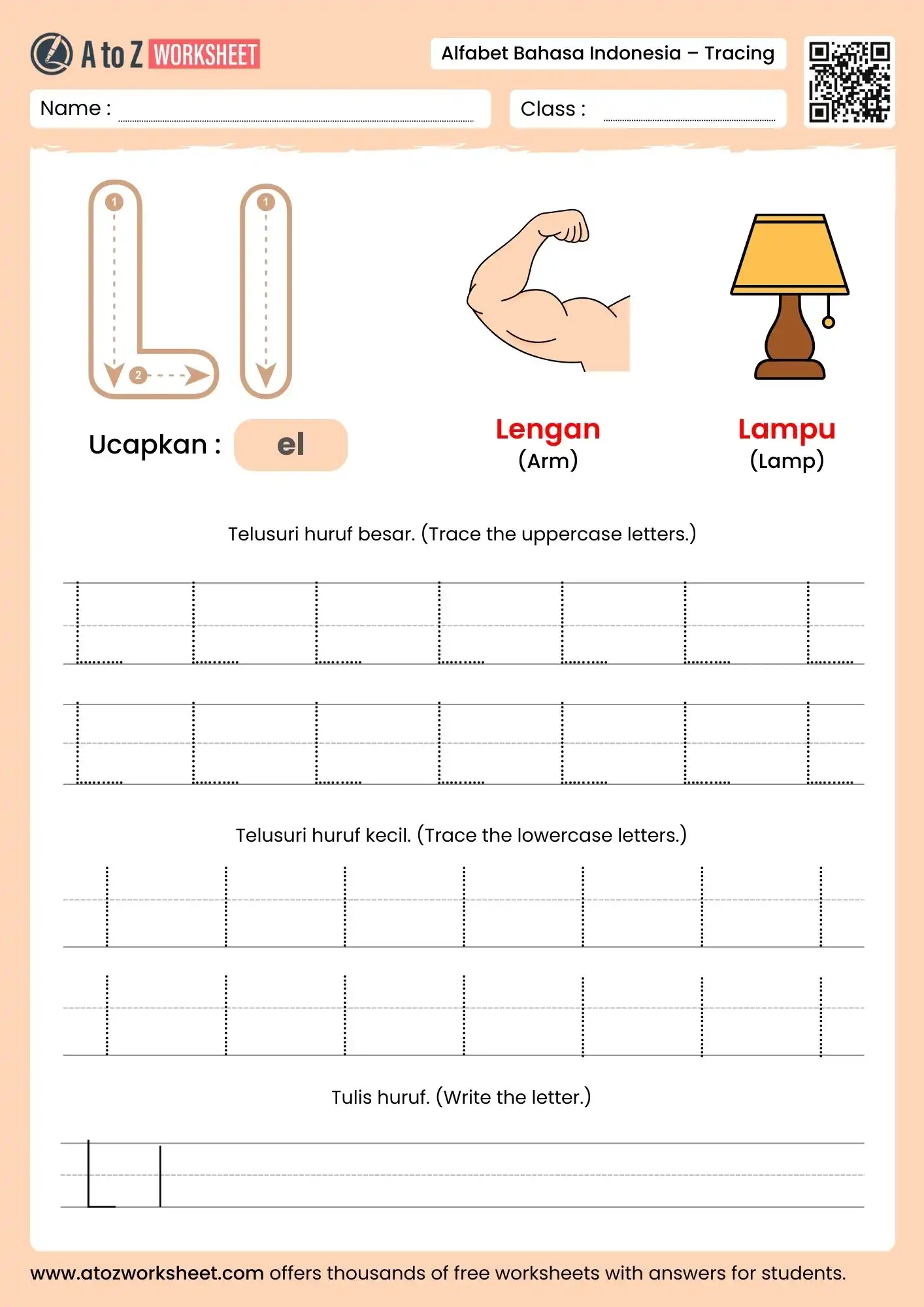 indonesian alphabet tracing worksheets for letter l