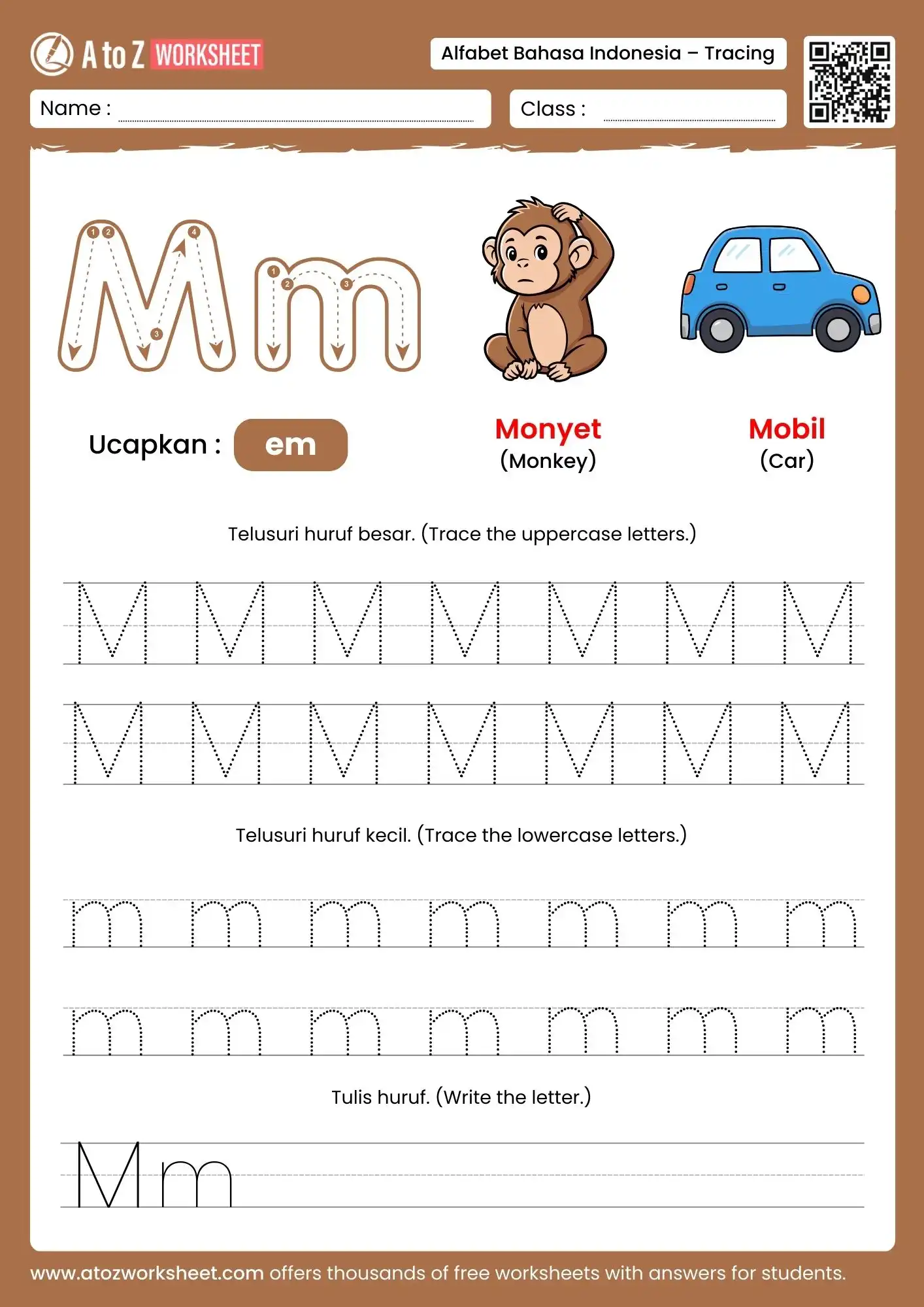 indonesian alphabet tracing worksheets for letter m
