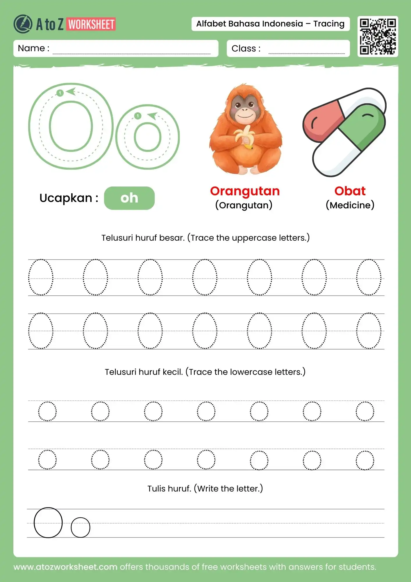 indonesian alphabet tracing worksheets for letter o