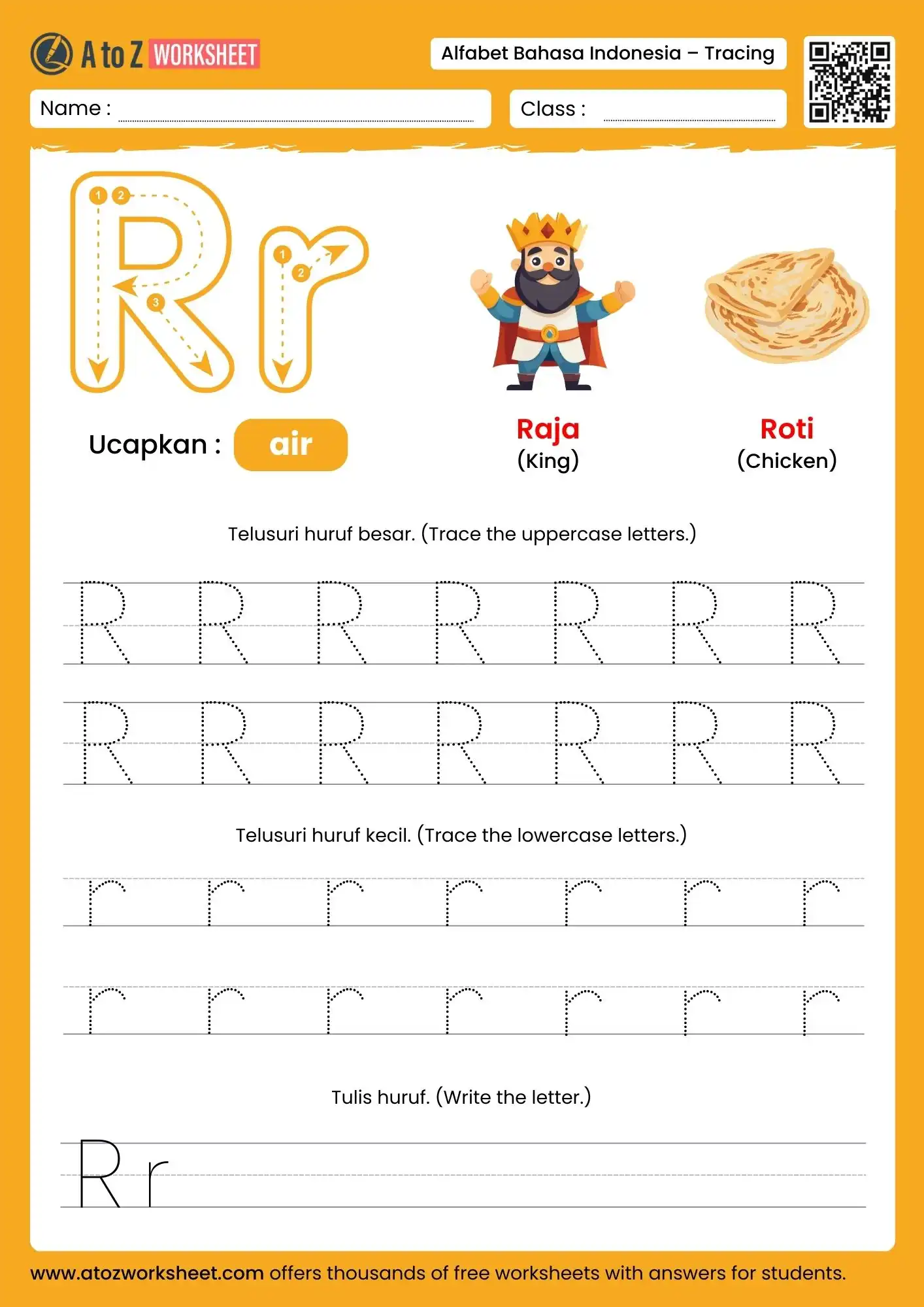 indonesian alphabet tracing worksheets for letter r