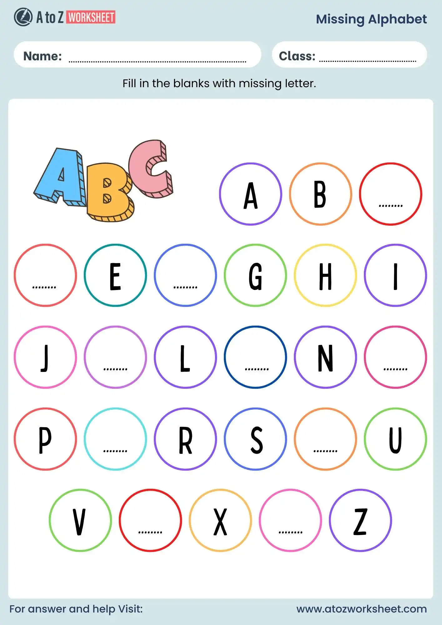 missing alphabet worksheets nursery
