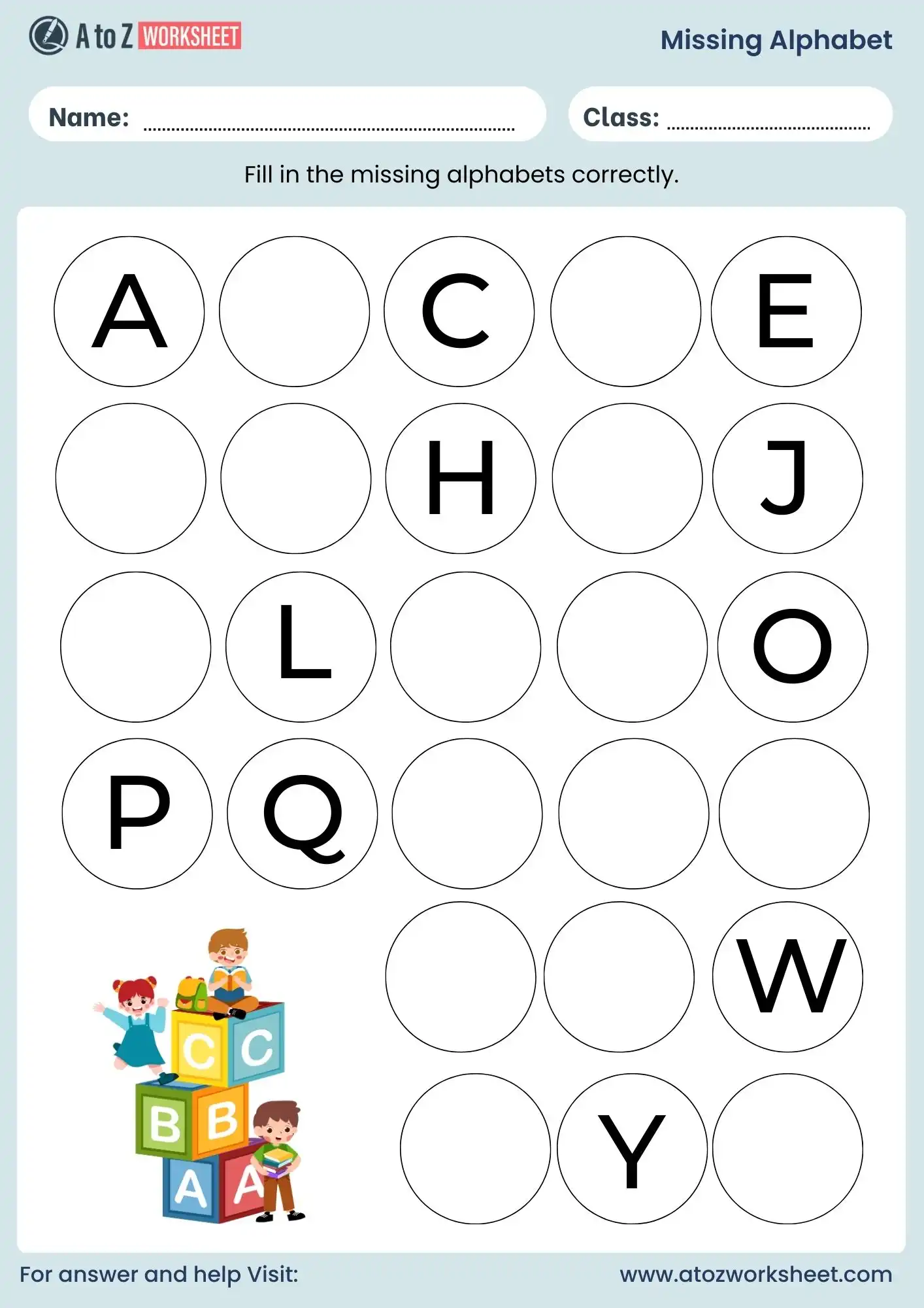 missing alphabet worksheets for lkg