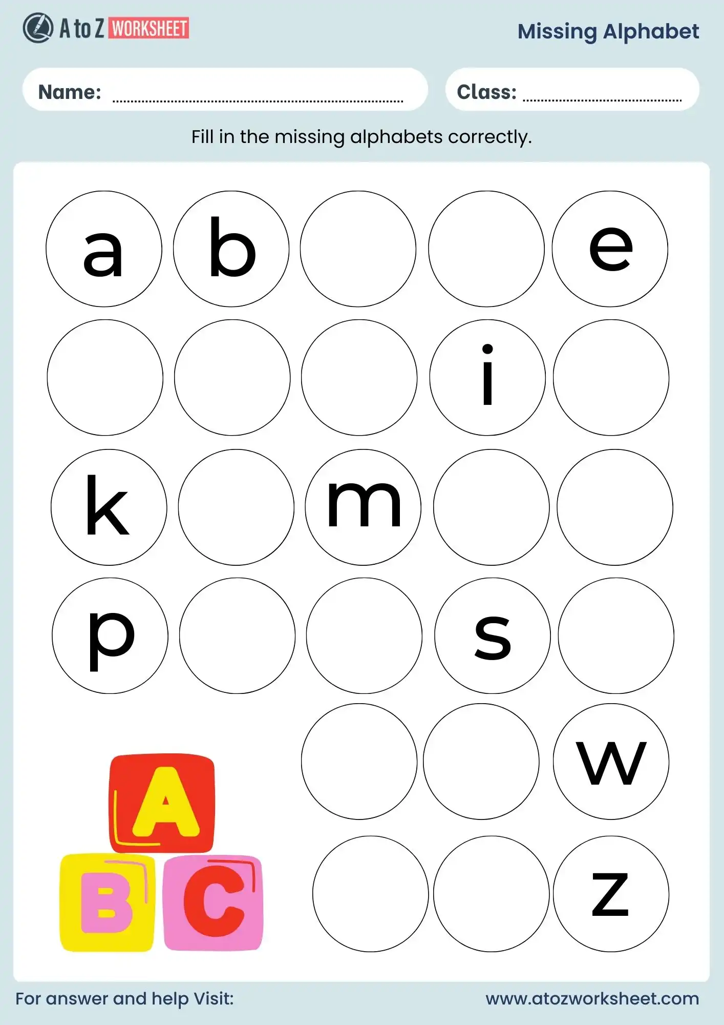 missing alphabet worksheets ukg