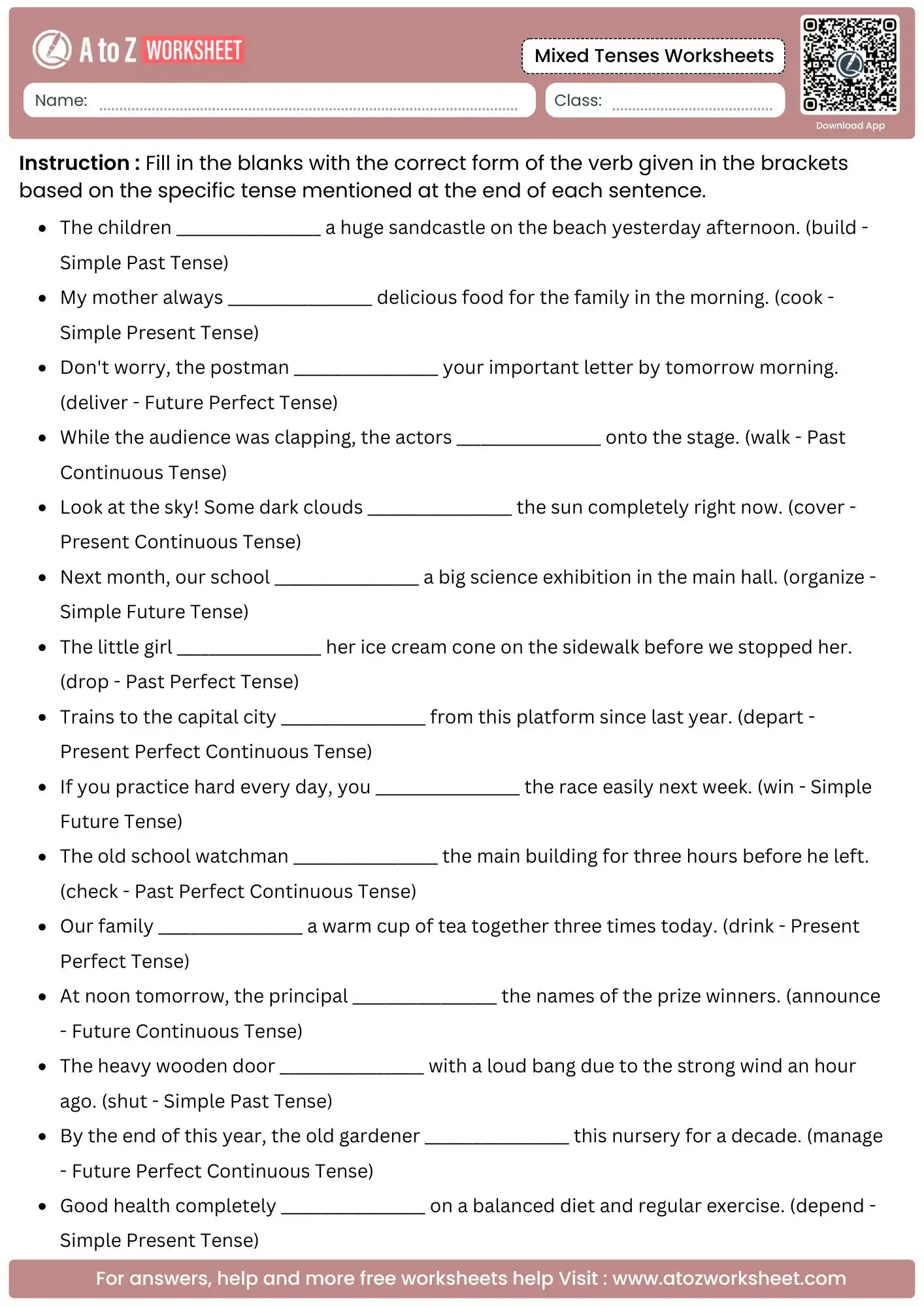 contextual fill in the blank mixed tenses worksheets with specific target rules in brackets