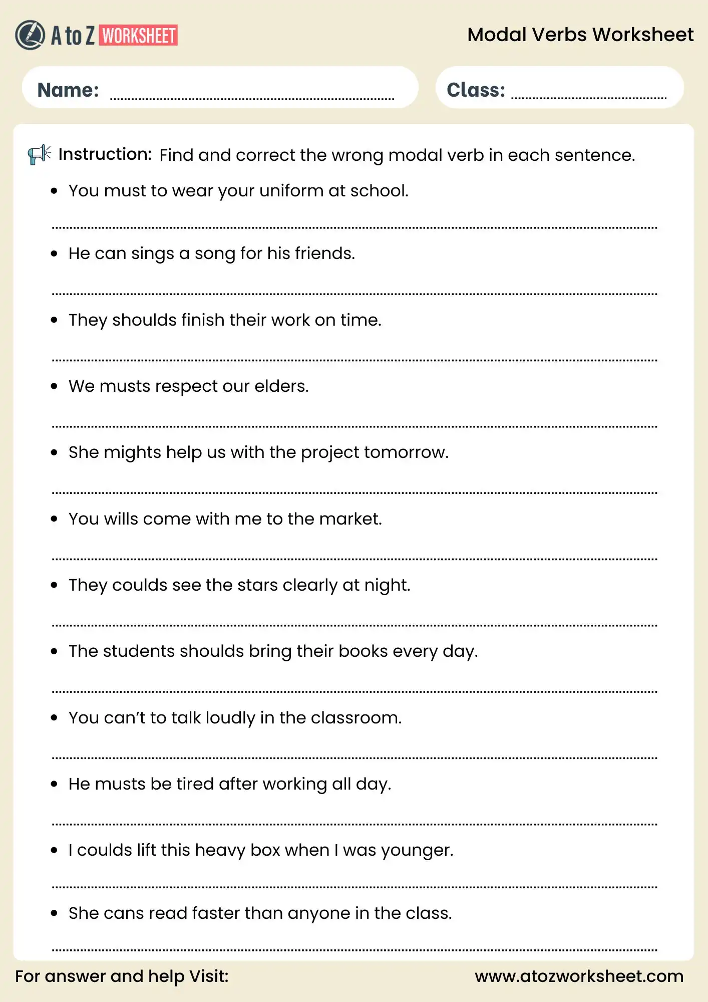 modal verbs worksheets correct wrong modal verb exercise