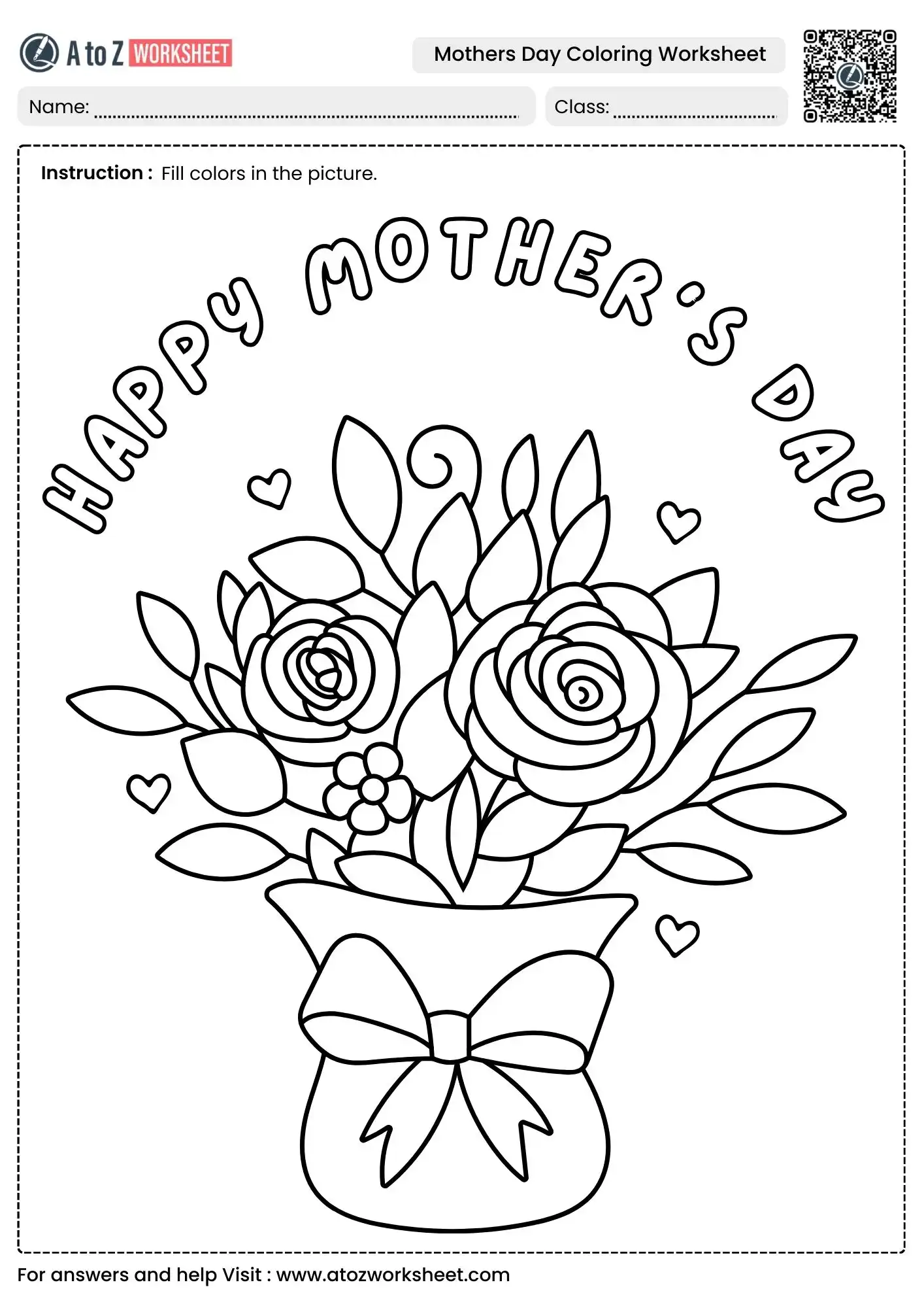 happy mother's day flower vase coloring worksheet