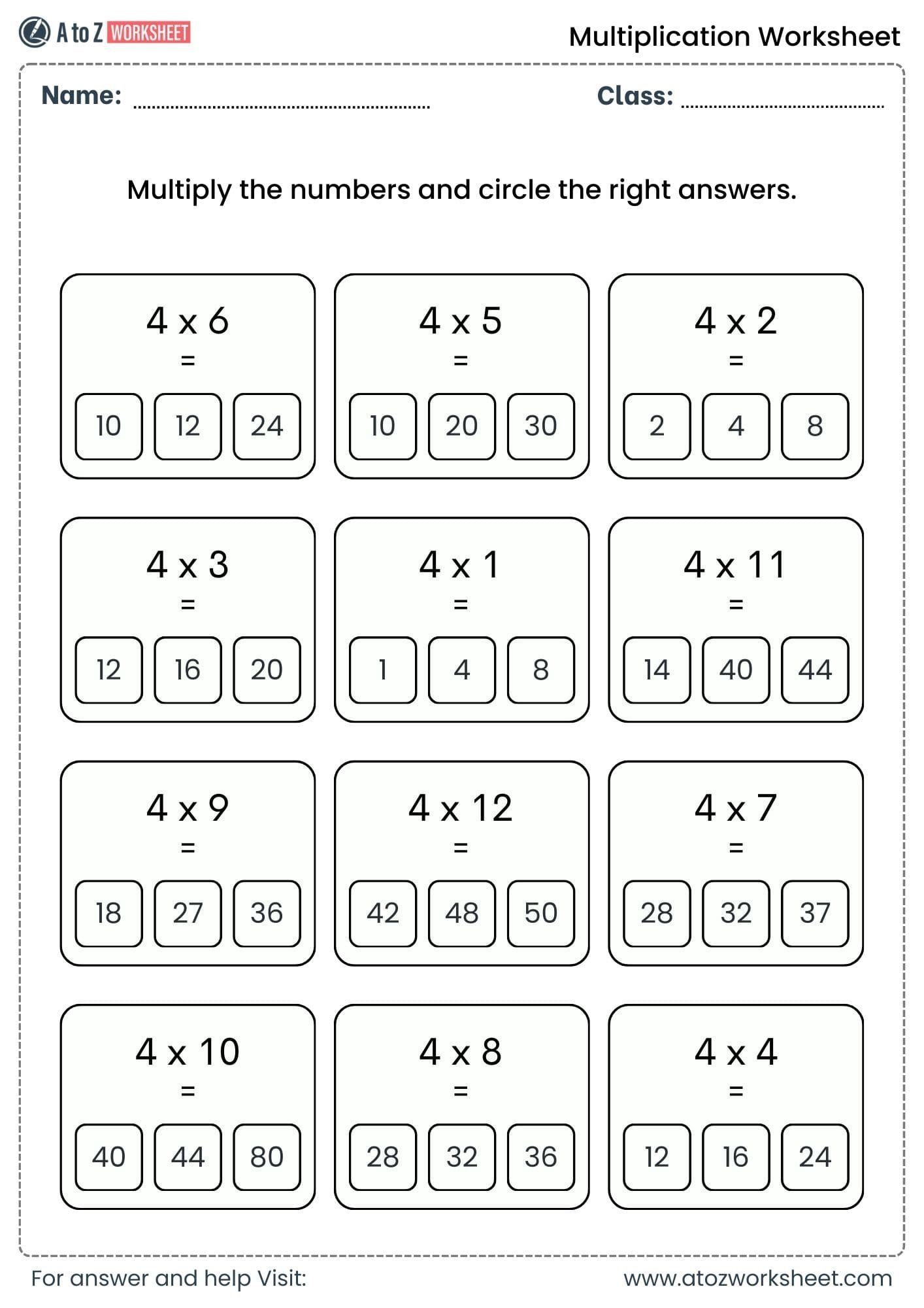 multiplication worksheets for class 1, class 2 and class 3