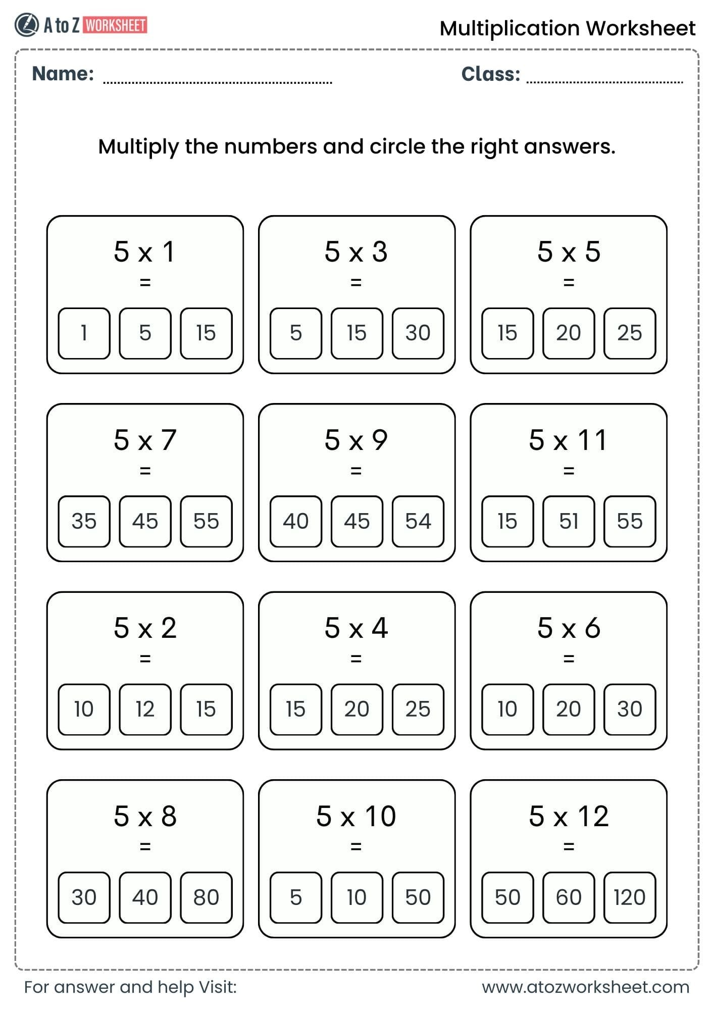 multiplication worksheets for class 1, class 2 and class 3