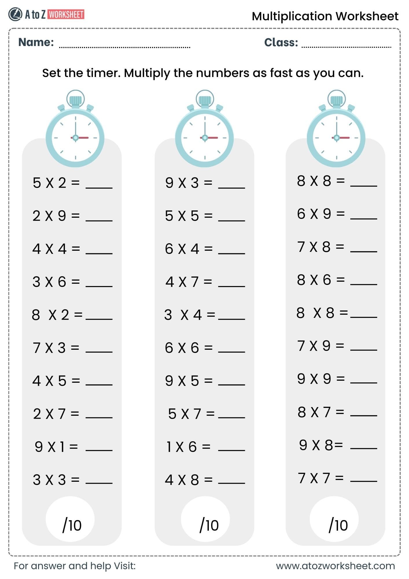 multiplication worksheets for class 1, class 2 and class 3