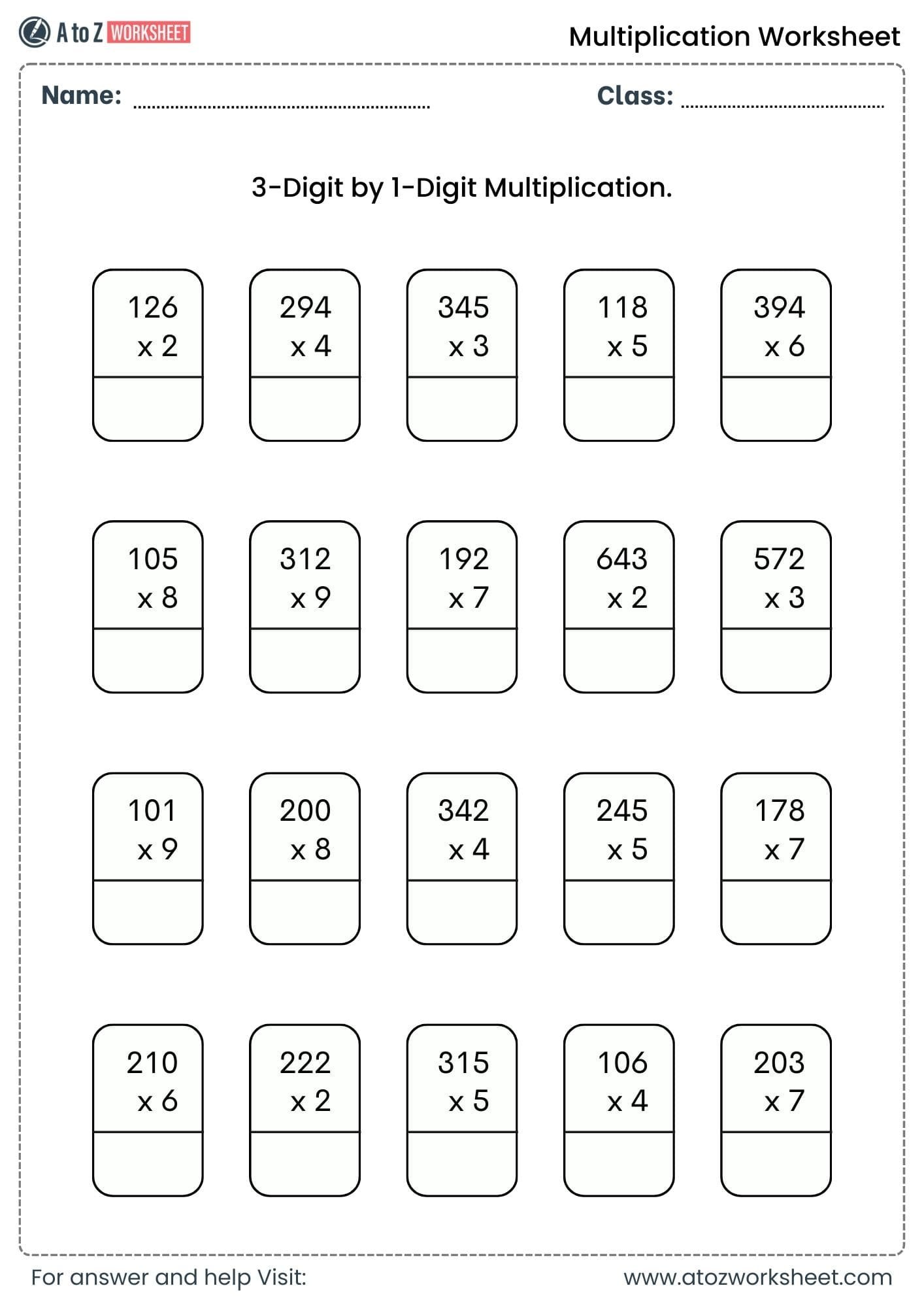 multiplication worksheets for class 1, class 2 and class 3