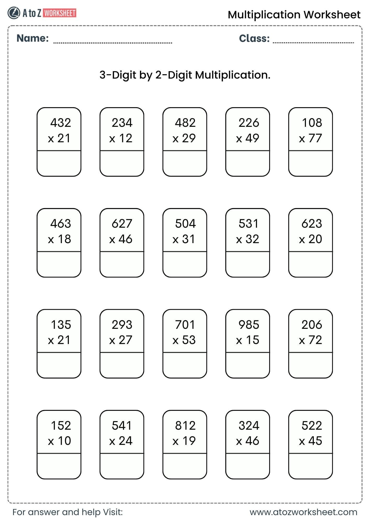 multiplication worksheets for class 1, class 2 and class 3