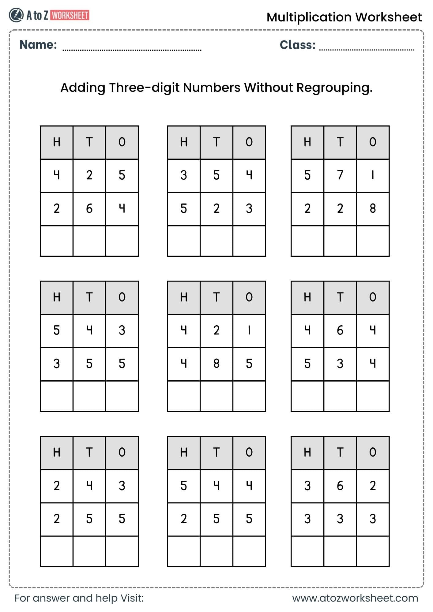 multiplication worksheets for class 1, class 2 and class 3