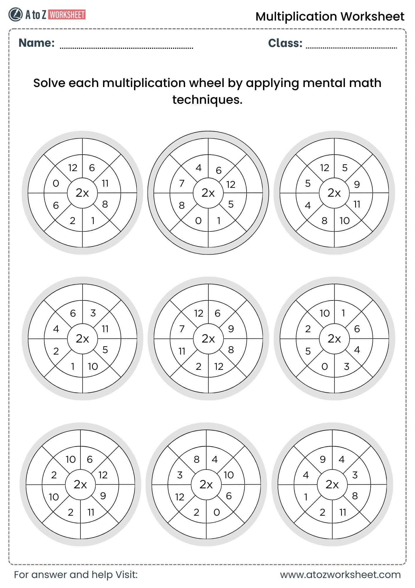 multiplication worksheets for class 1, class 2 and class 3