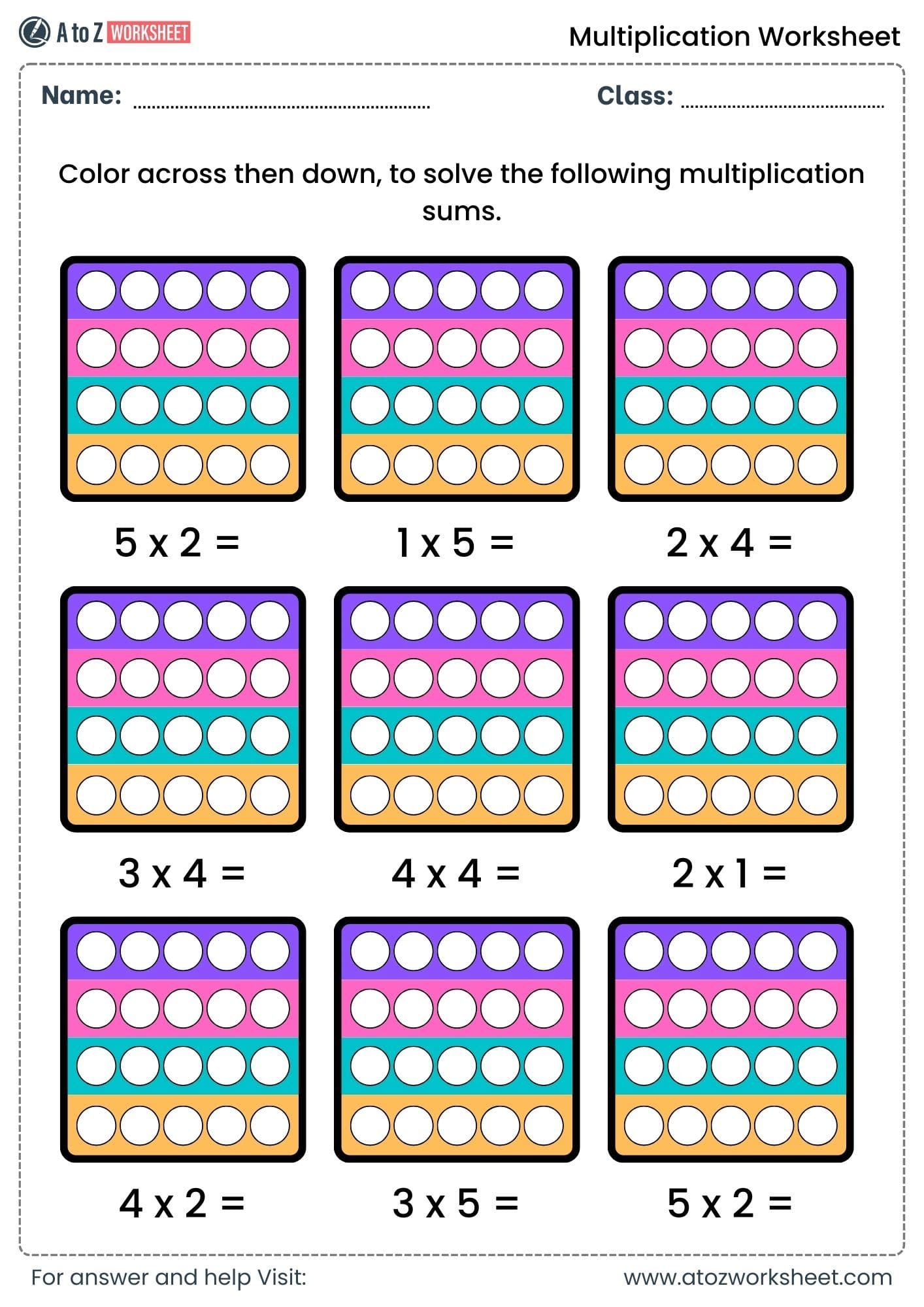 multiplication worksheets for class 1, class 2 and class 3