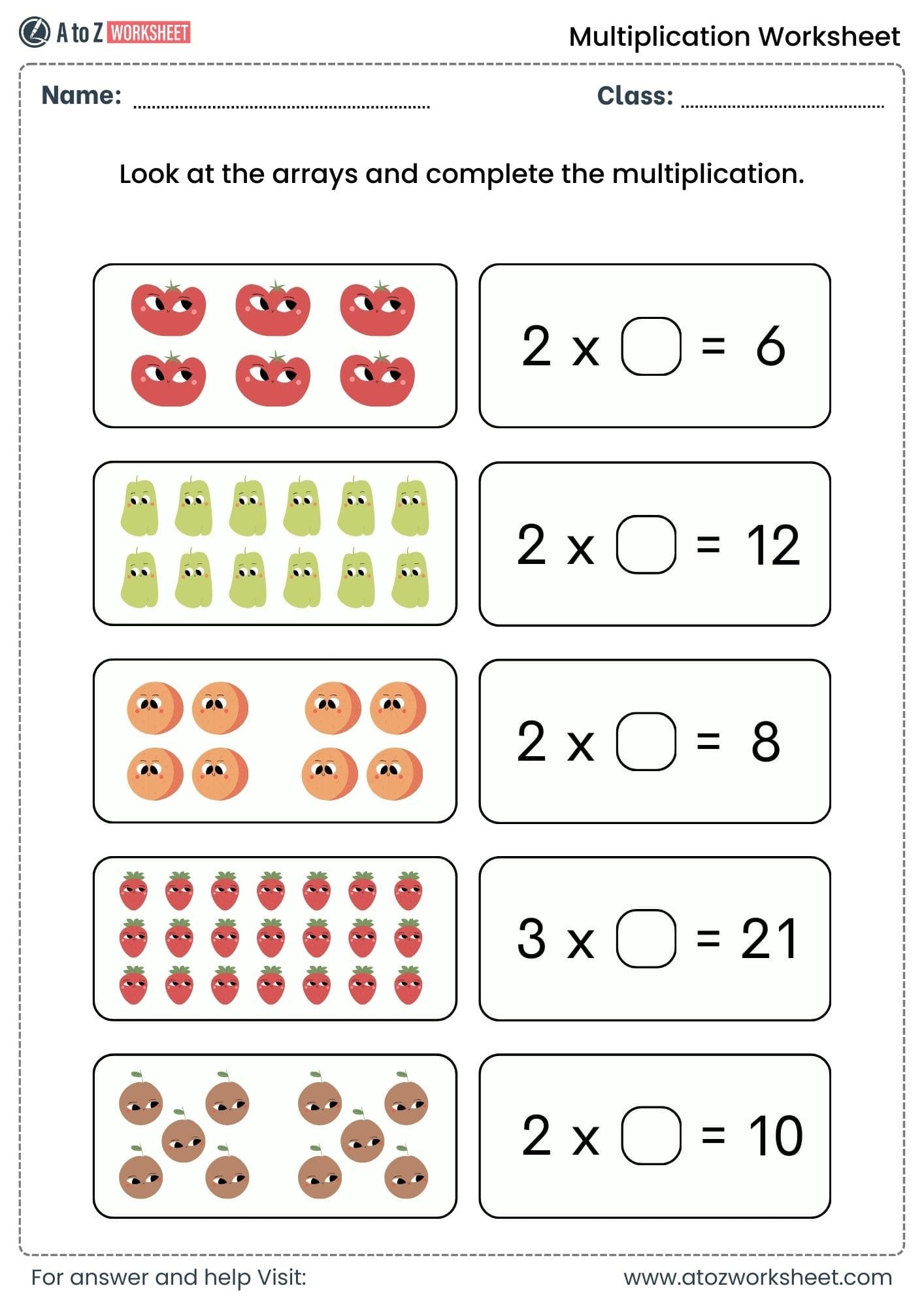 multiplication worksheets for class 1, class 2 and class 3