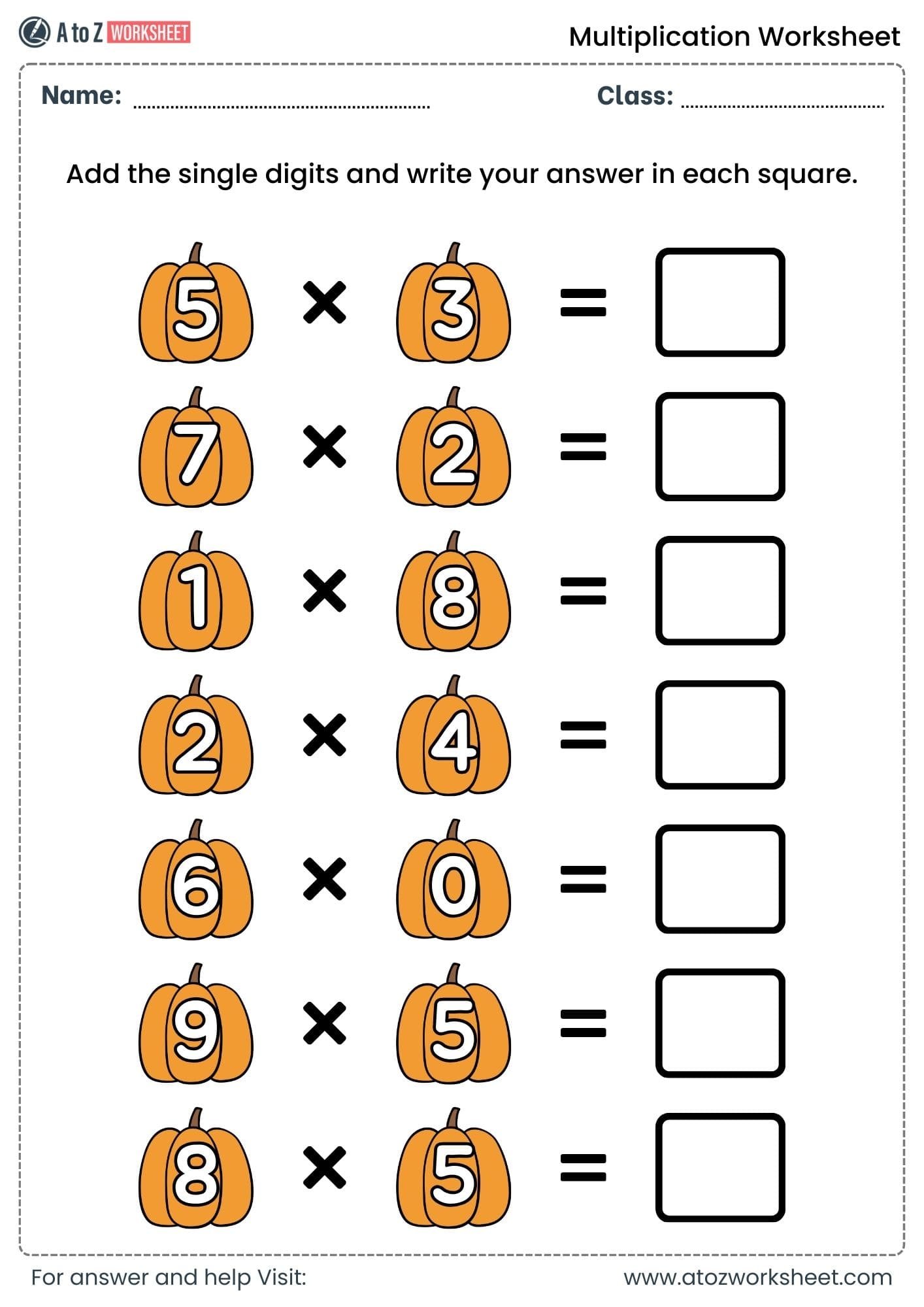 multiplication worksheets for class 1, class 2 and class 3