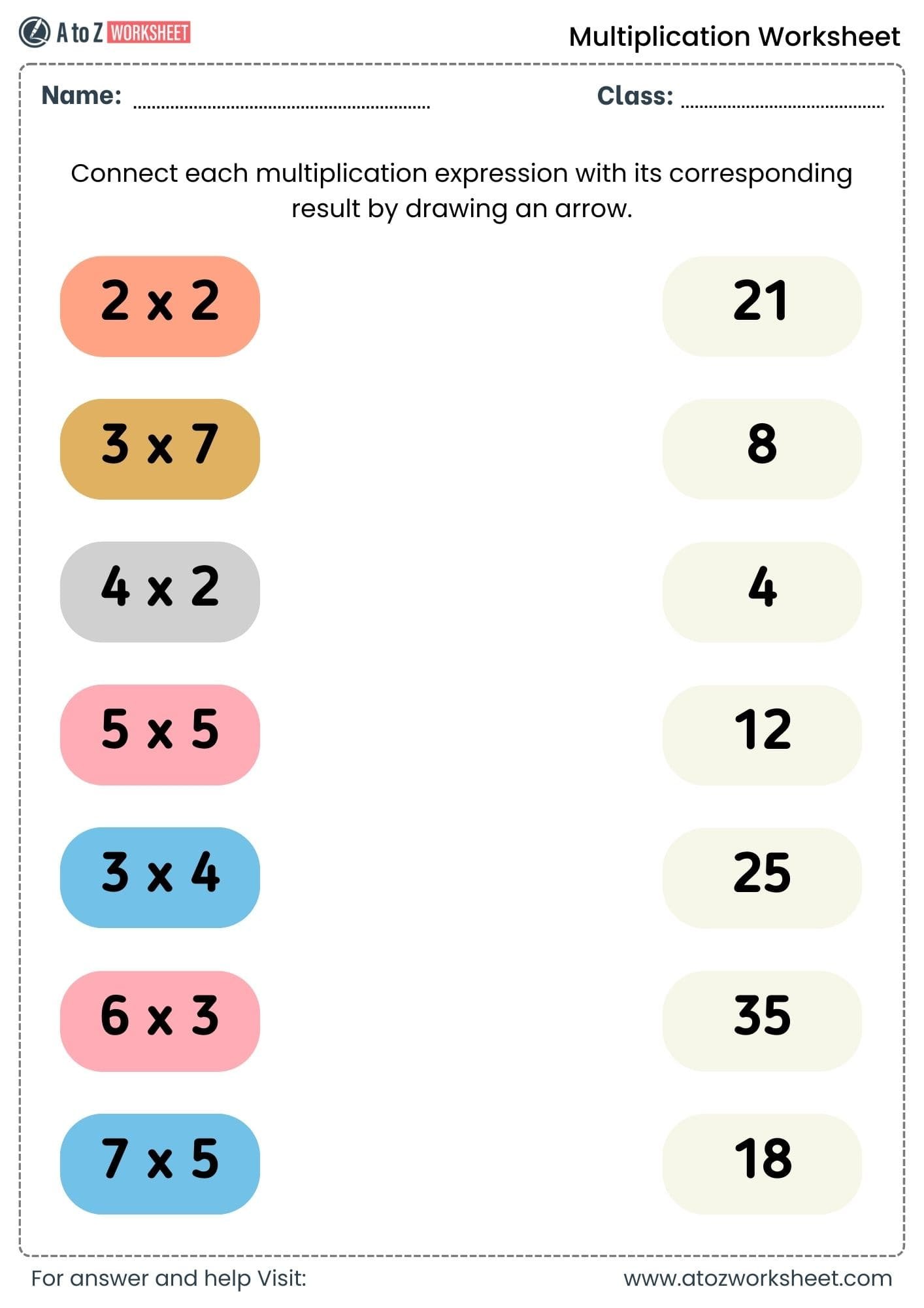 multiplication worksheets for class 1, class 2 and class 3