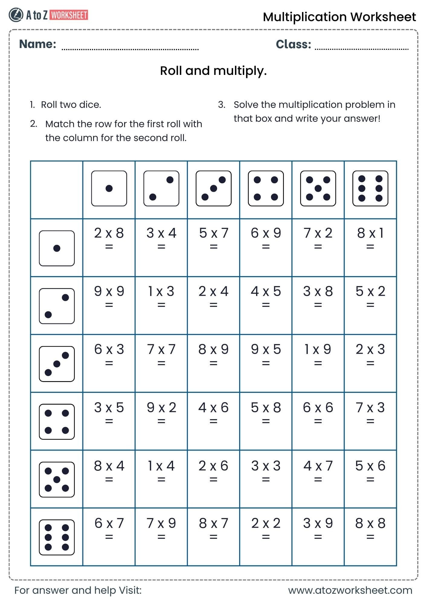 multiplication worksheets for class 1, class 2 and class 3