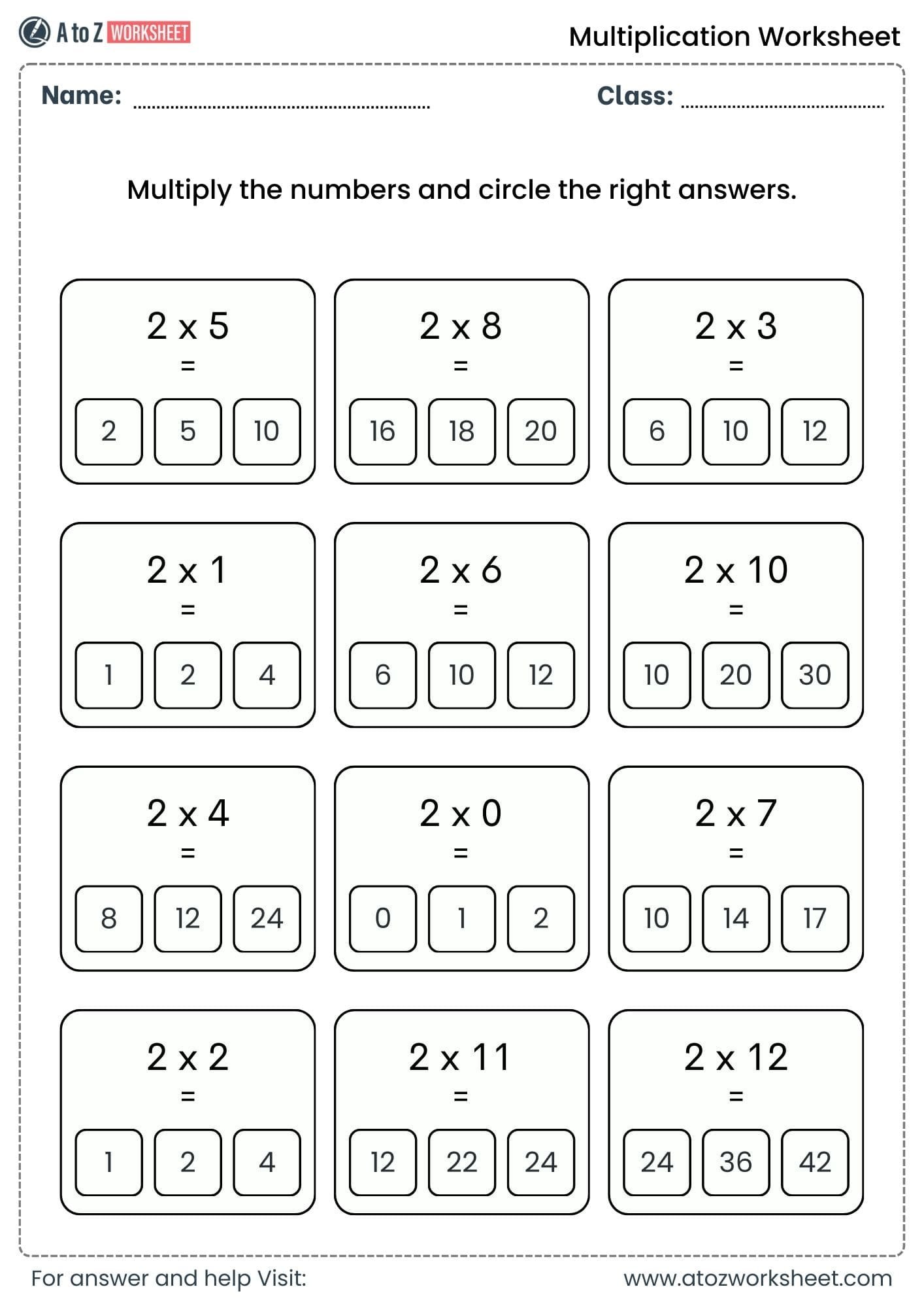 multiplication worksheets for class 1, class 2 and class 3