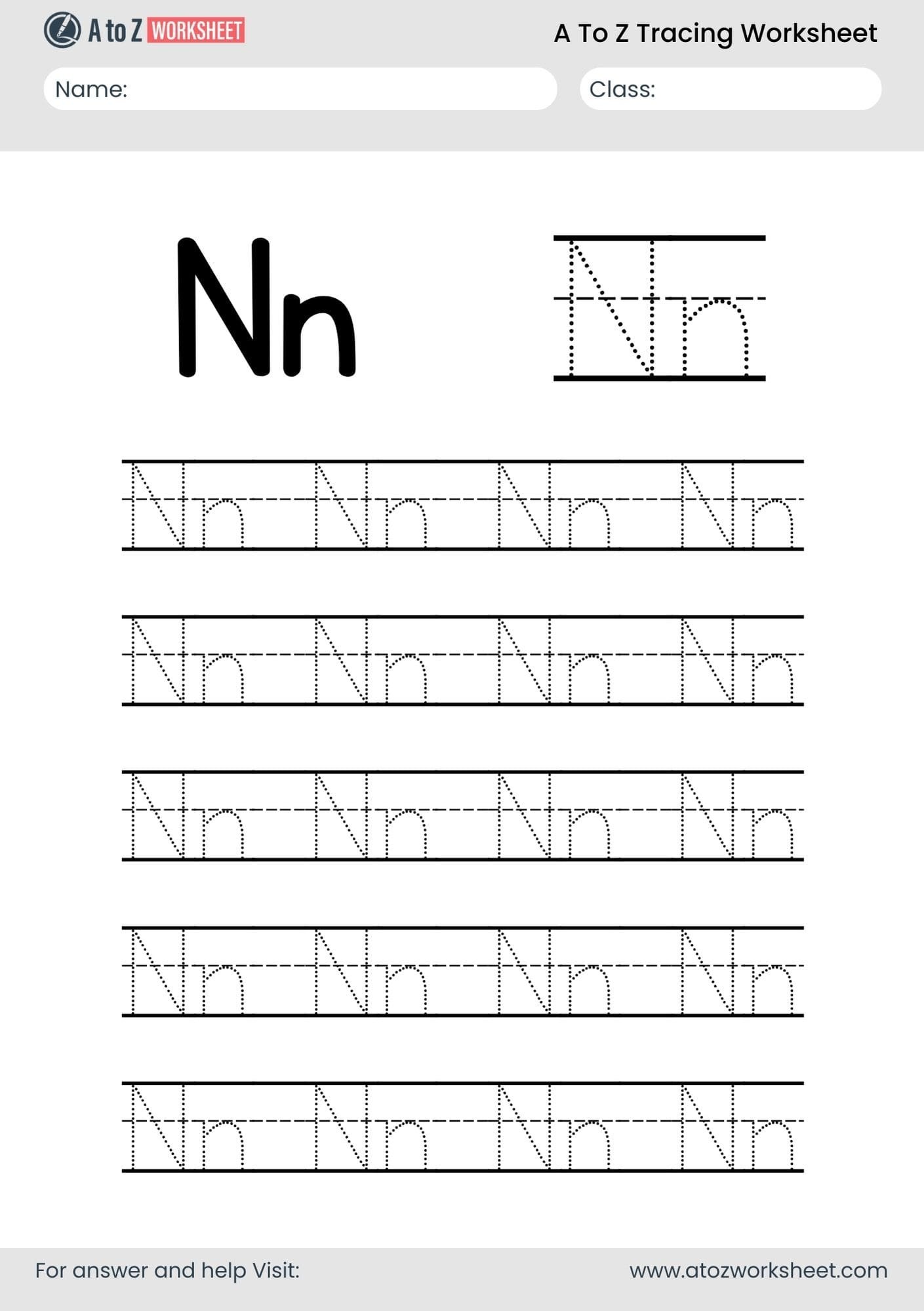 n letter a to z alphabet worksheets pdf